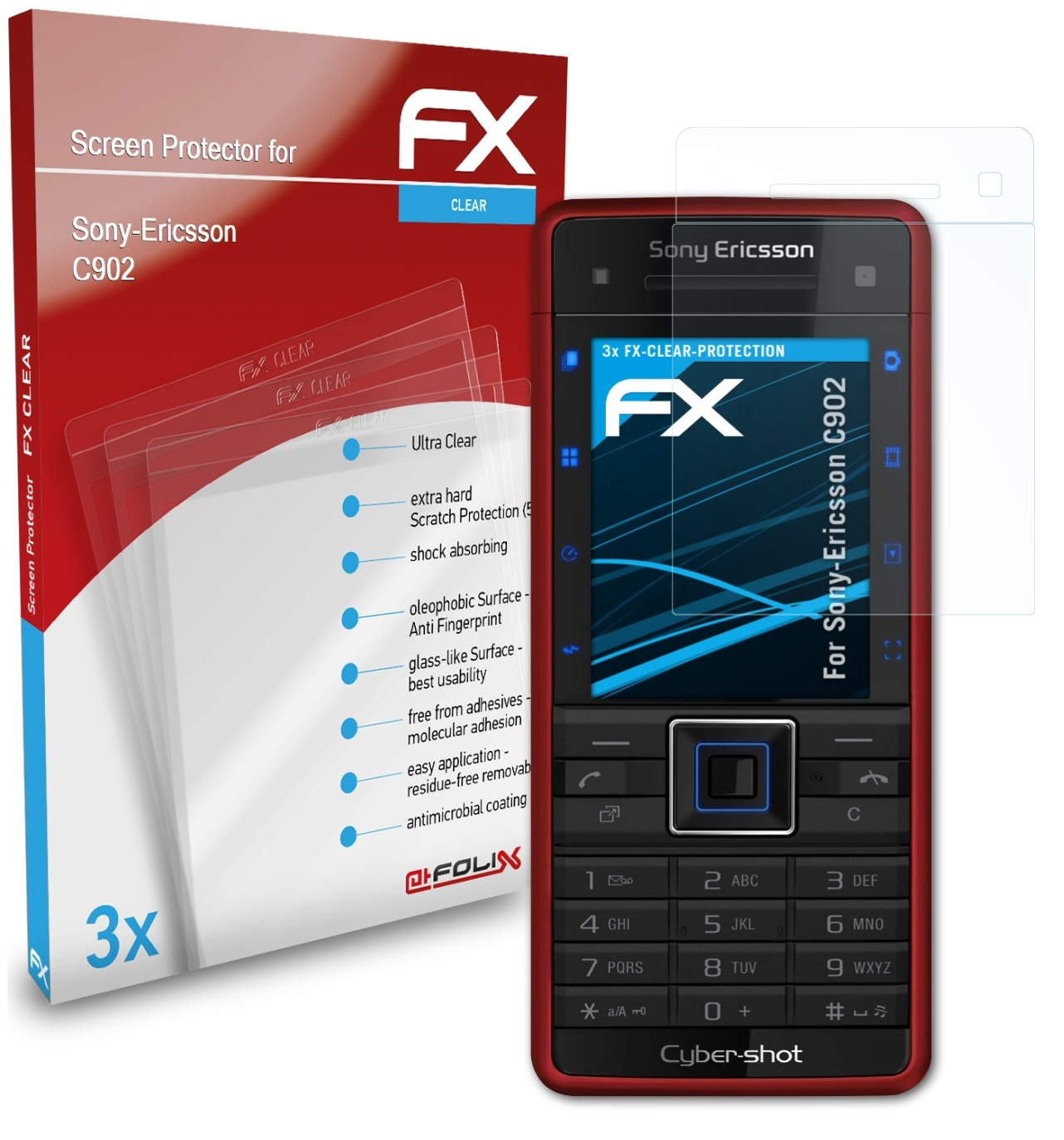 3x C902) FX-Clear Sony-Ericsson ATFOLIX Displayschutz(für