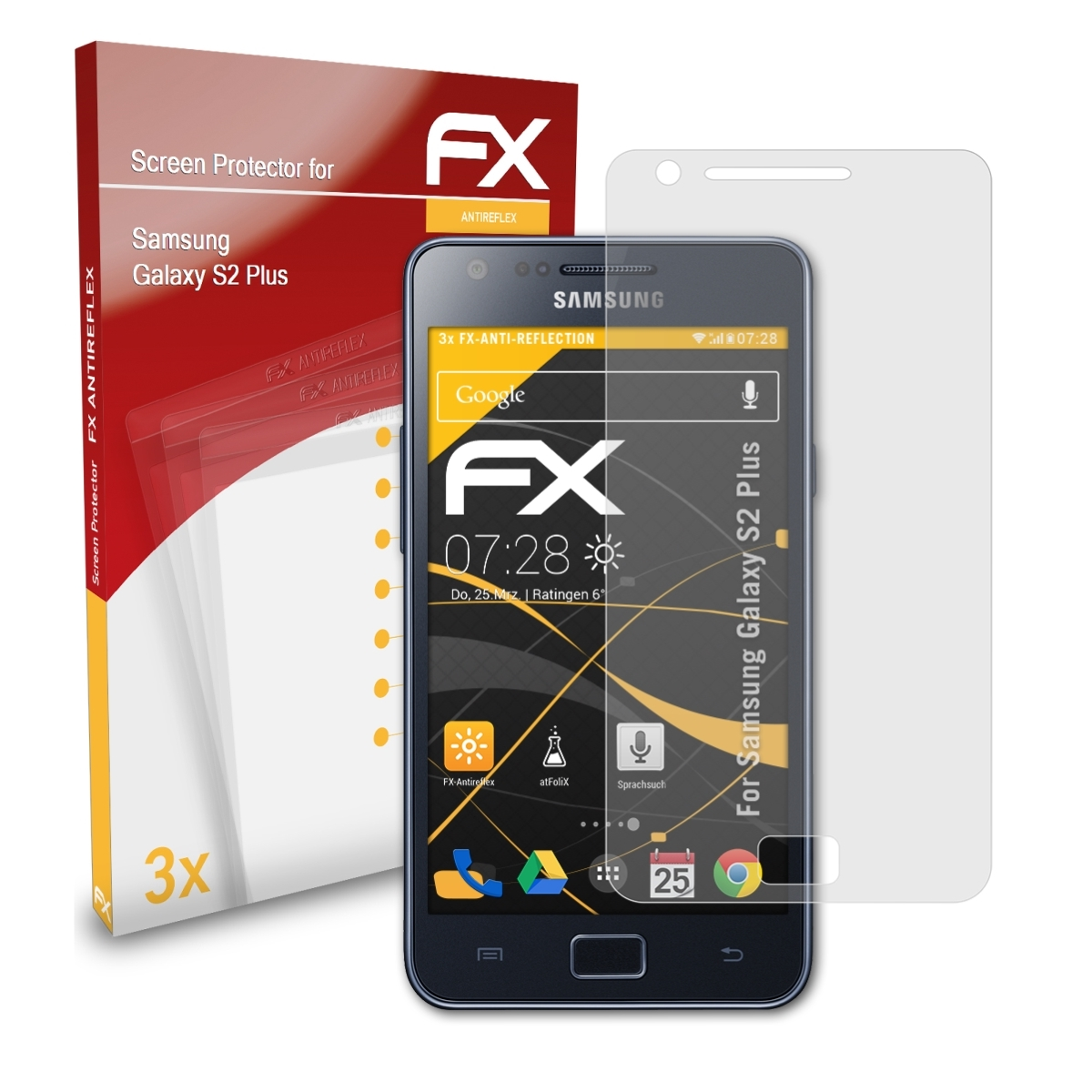 Displayschutz(für FX-Antireflex Samsung Galaxy ATFOLIX S2 Plus) 3x