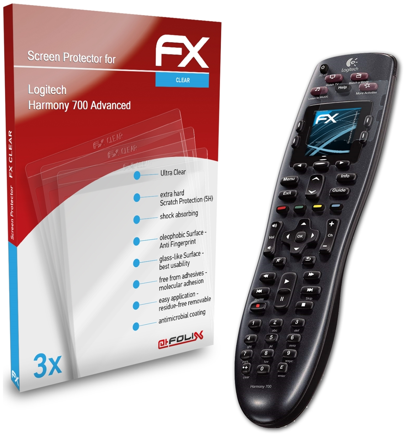 ATFOLIX 3x Logitech Advanced) Harmony FX-Clear 700 Displayschutz(für