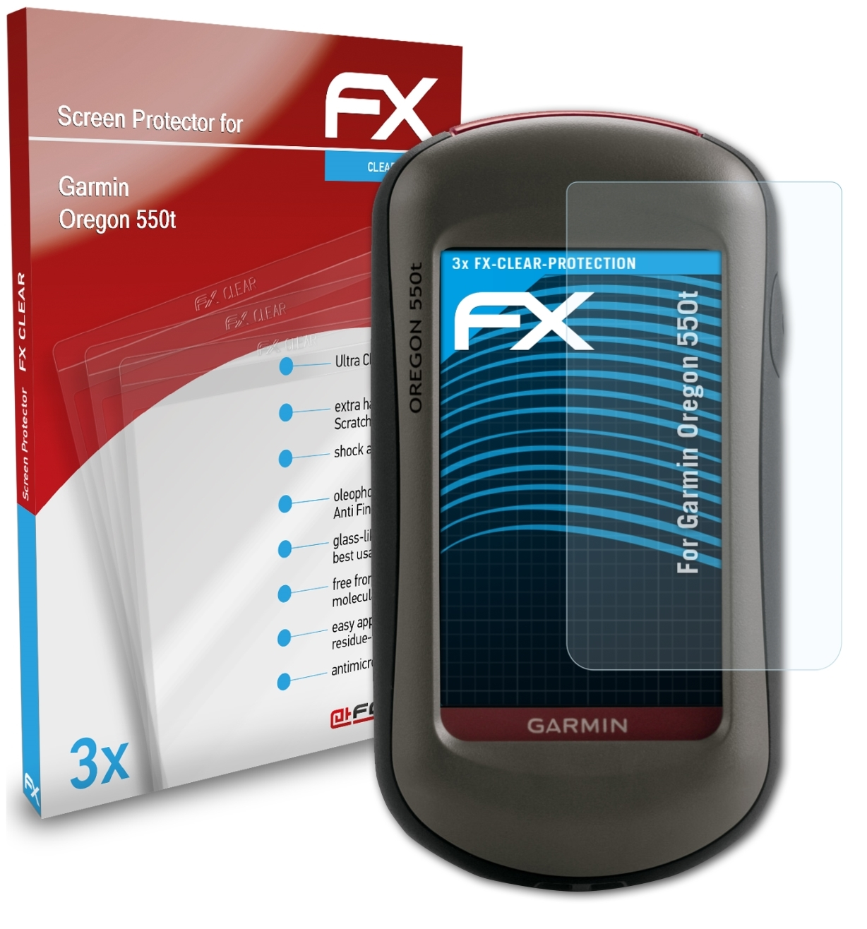 Oregon FX-Clear 3x Garmin ATFOLIX 550t) Displayschutz(für