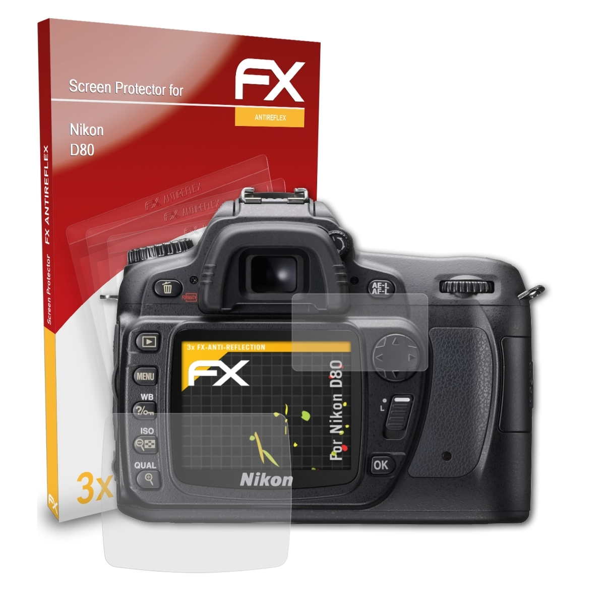 FX-Antireflex D80) Displayschutz(für Nikon 3x ATFOLIX