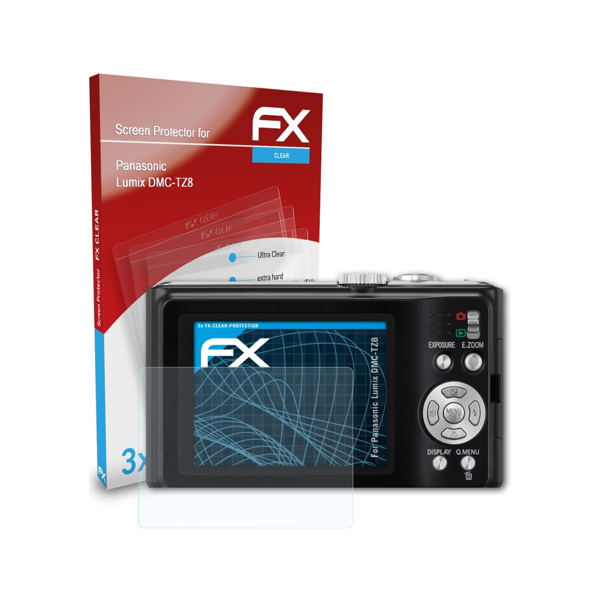 Lumix 3x Displayschutz(für DMC-TZ8) ATFOLIX Panasonic FX-Clear