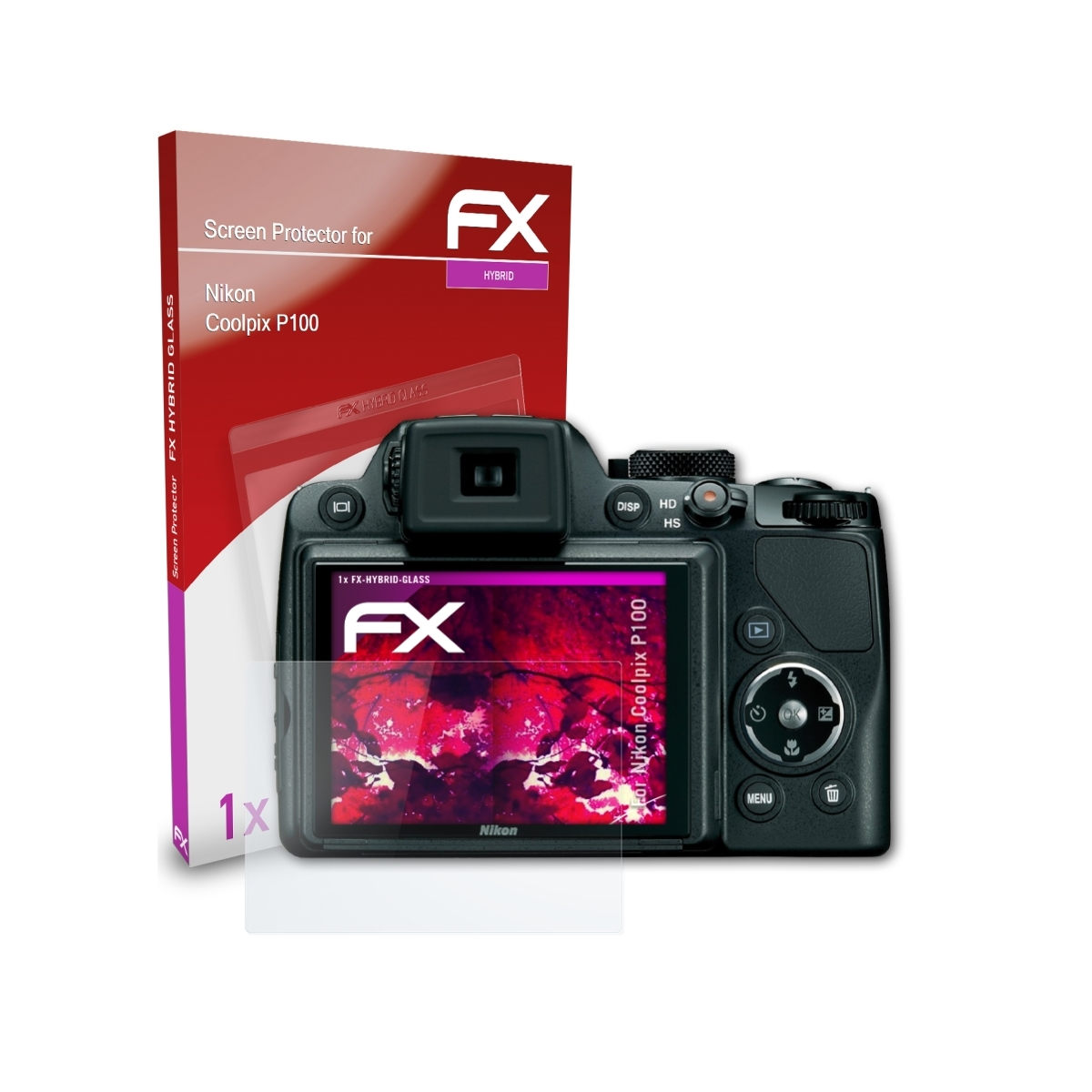 Coolpix FX-Hybrid-Glass ATFOLIX Nikon P100) Schutzglas(für