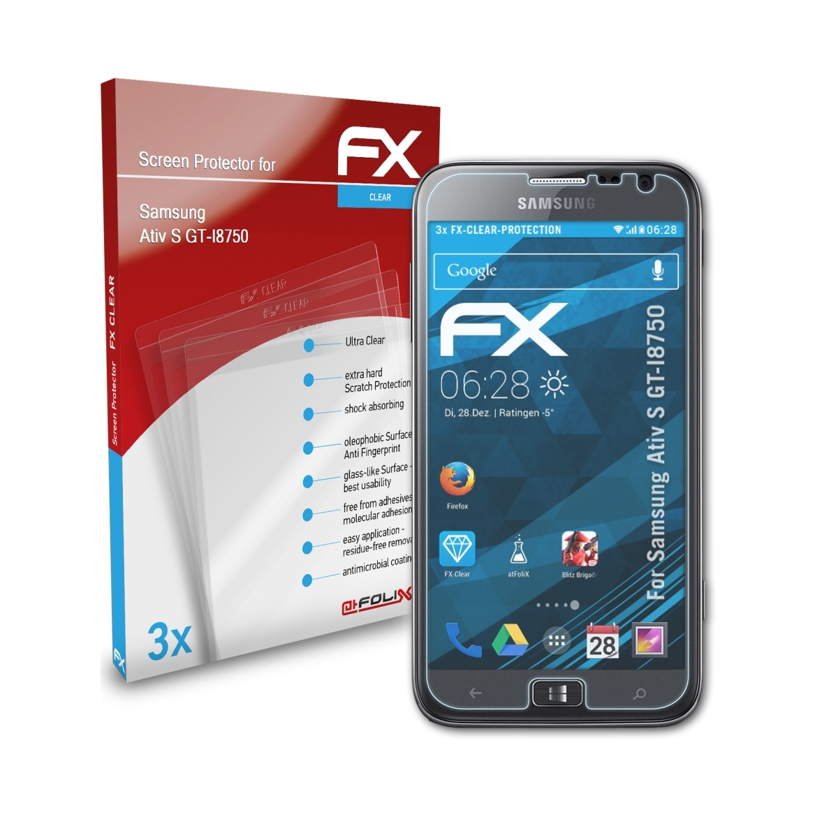 S Samsung 3x Ativ FX-Clear Displayschutz(für (GT-I8750)) ATFOLIX