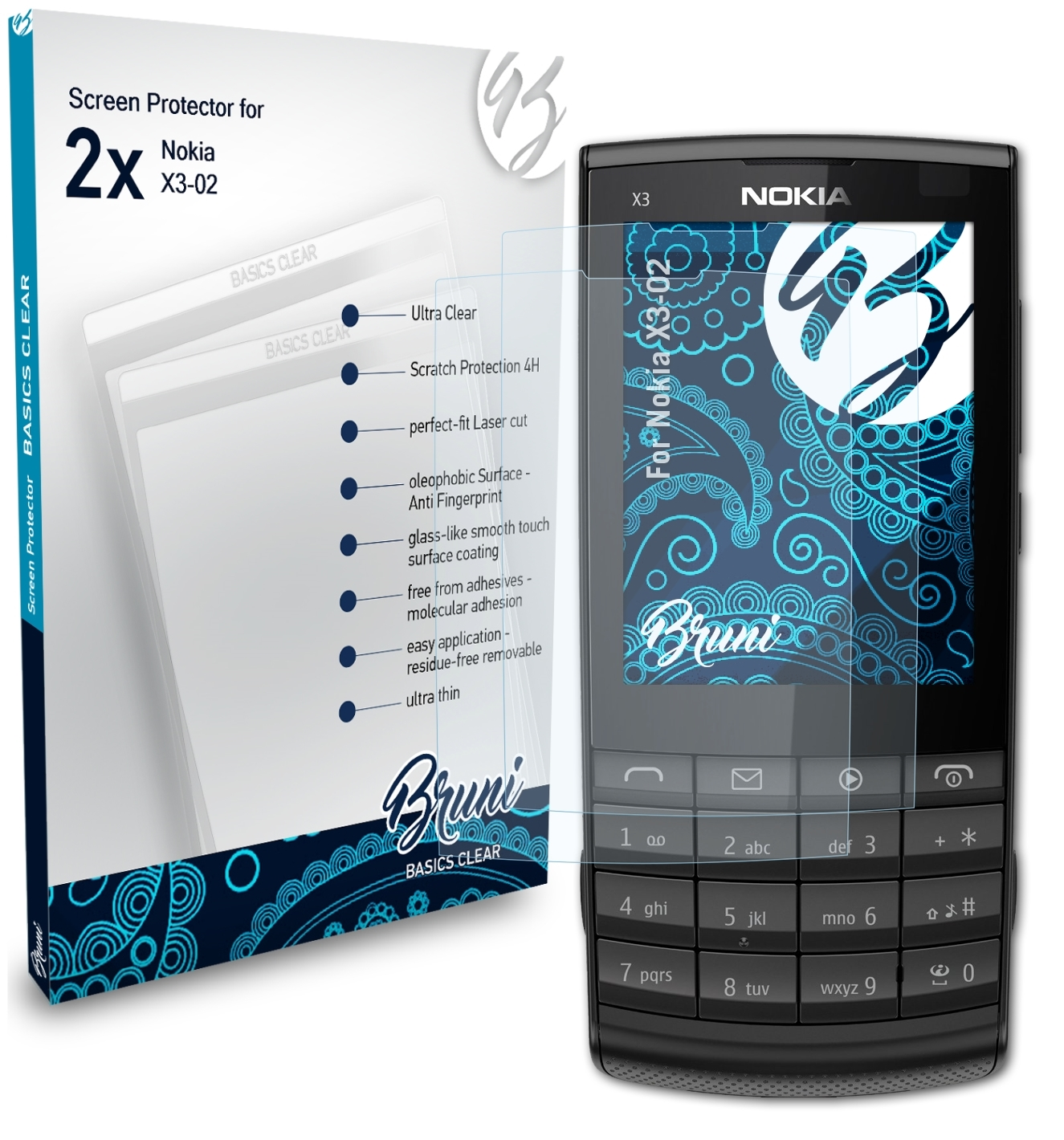 BRUNI 2x Basics-Clear Schutzfolie(für Nokia X3-02)