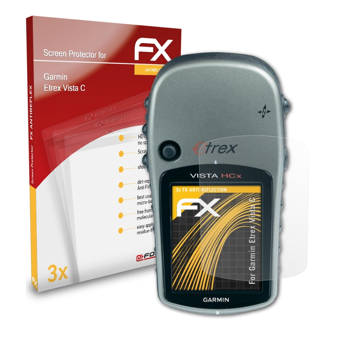 ATFOLIX 3x FX-Antireflex C) Vista Etrex Garmin Displayschutz(für