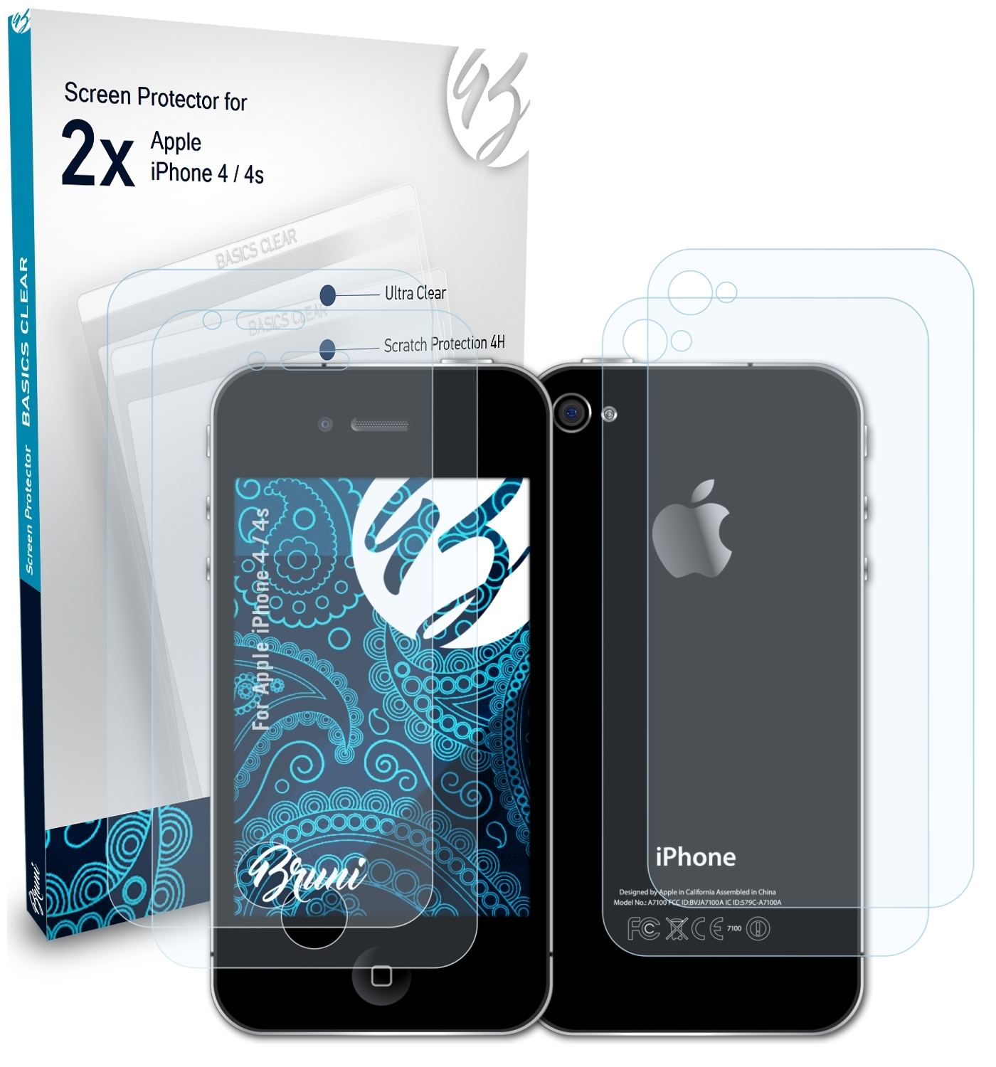 Schutzfolie(für Basics-Clear 4s) / Apple BRUNI iPhone 4 2x
