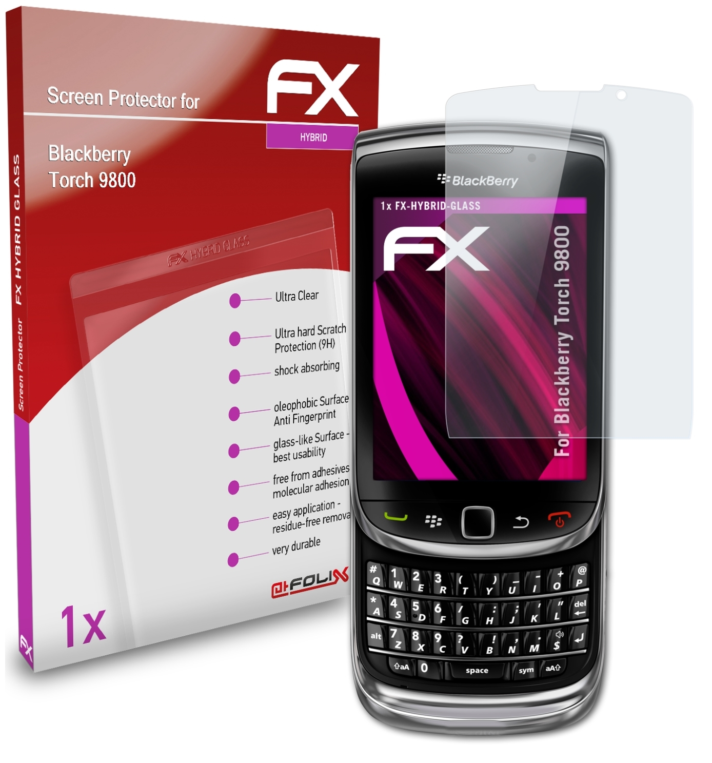 FX-Hybrid-Glass Blackberry 9800) Schutzglas(für ATFOLIX Torch