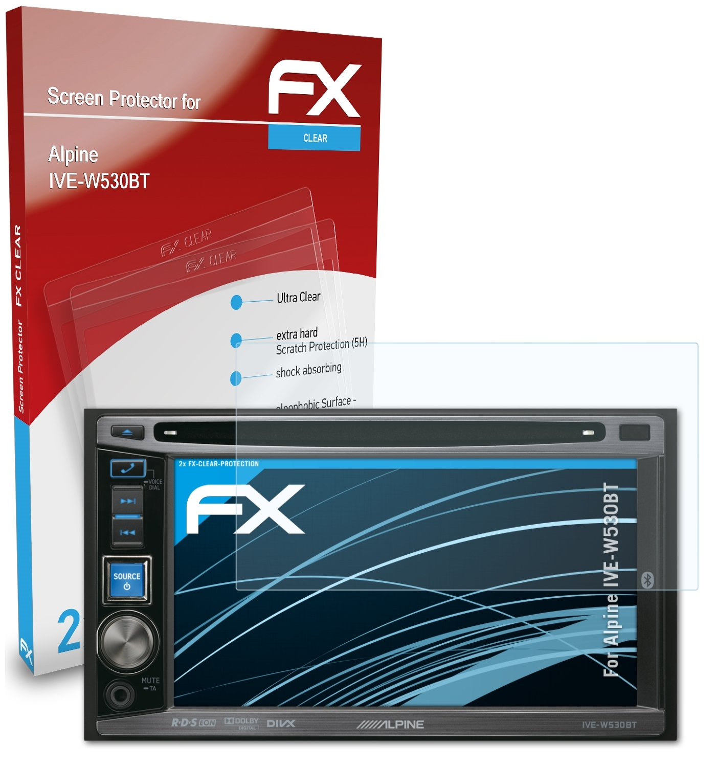ATFOLIX 2x FX-Clear Displayschutz(für Alpine IVE-W530BT)