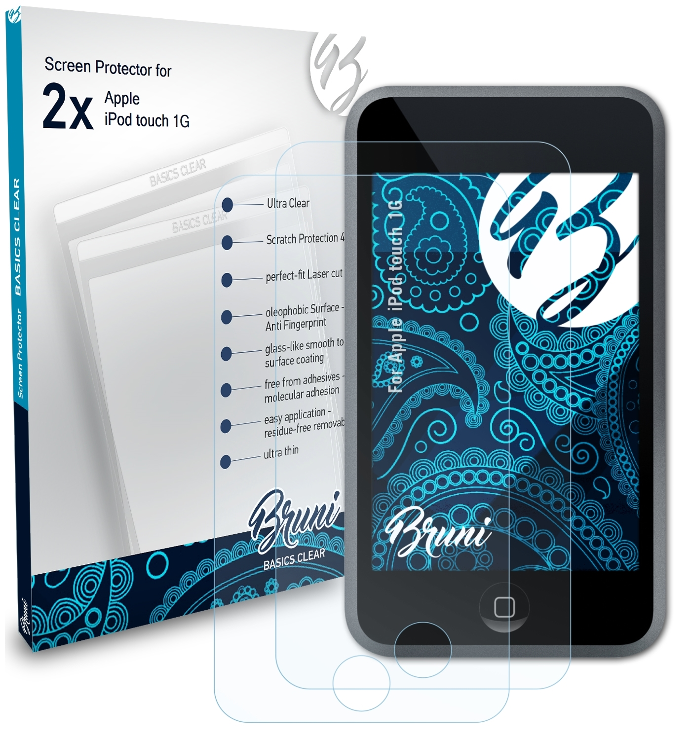 iPod touch 1G) Apple 2x Basics-Clear BRUNI Schutzfolie(für