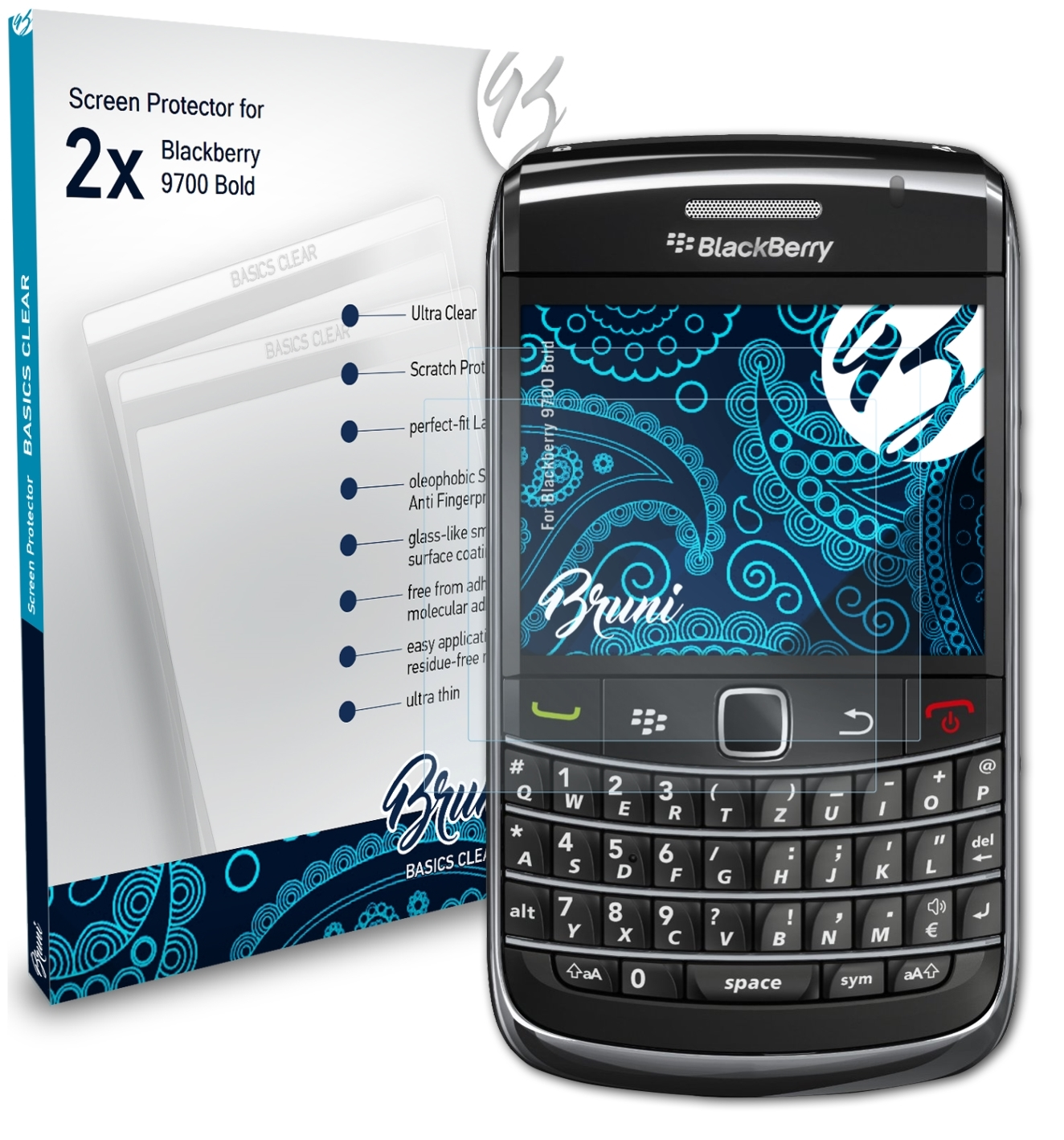Bold) 2x BRUNI Basics-Clear Blackberry 9700 Schutzfolie(für