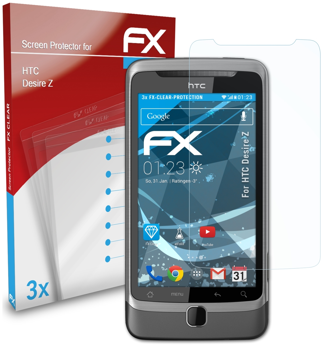 HTC Z) Displayschutz(für 3x ATFOLIX FX-Clear Desire