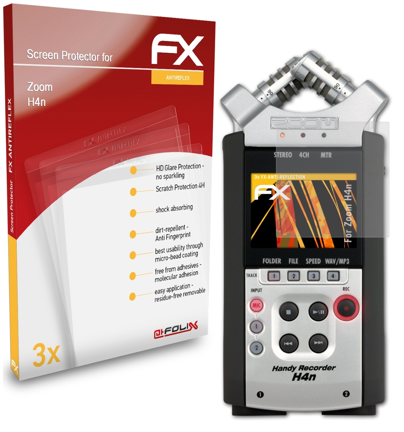 ATFOLIX 3x Zoom FX-Antireflex Displayschutz(für H4n)
