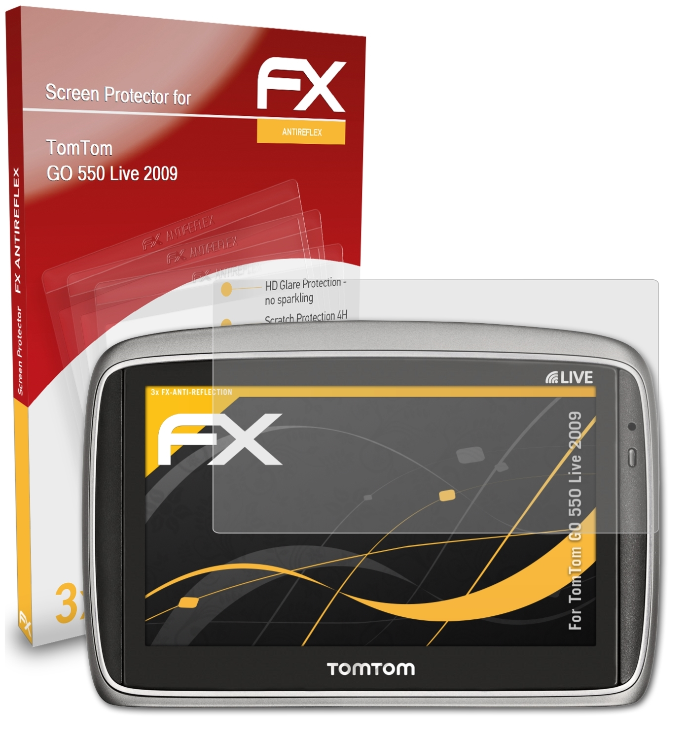 TomTom GO (2009)) Displayschutz(für 550 ATFOLIX Live 3x FX-Antireflex