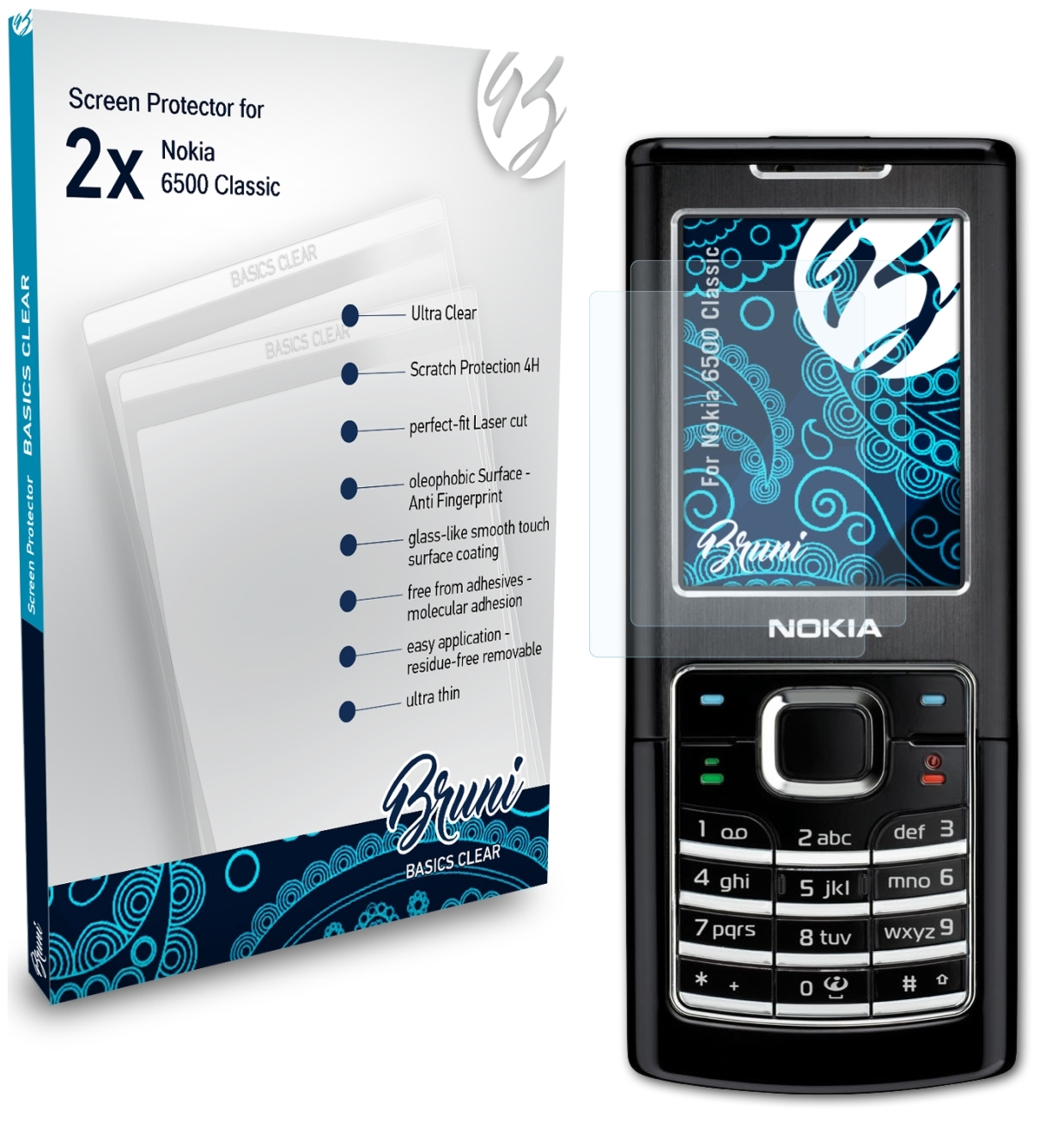 Schutzfolie(für 6500 Nokia 2x Classic) BRUNI Basics-Clear