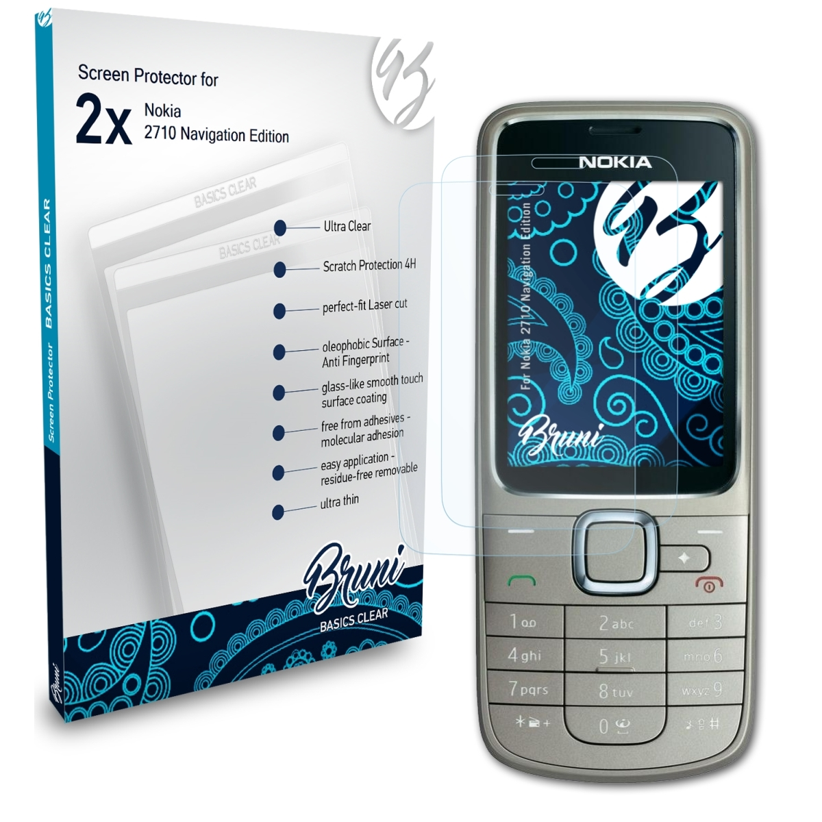 BRUNI 2x Schutzfolie(für Navigation Basics-Clear 2710 Nokia Edition)