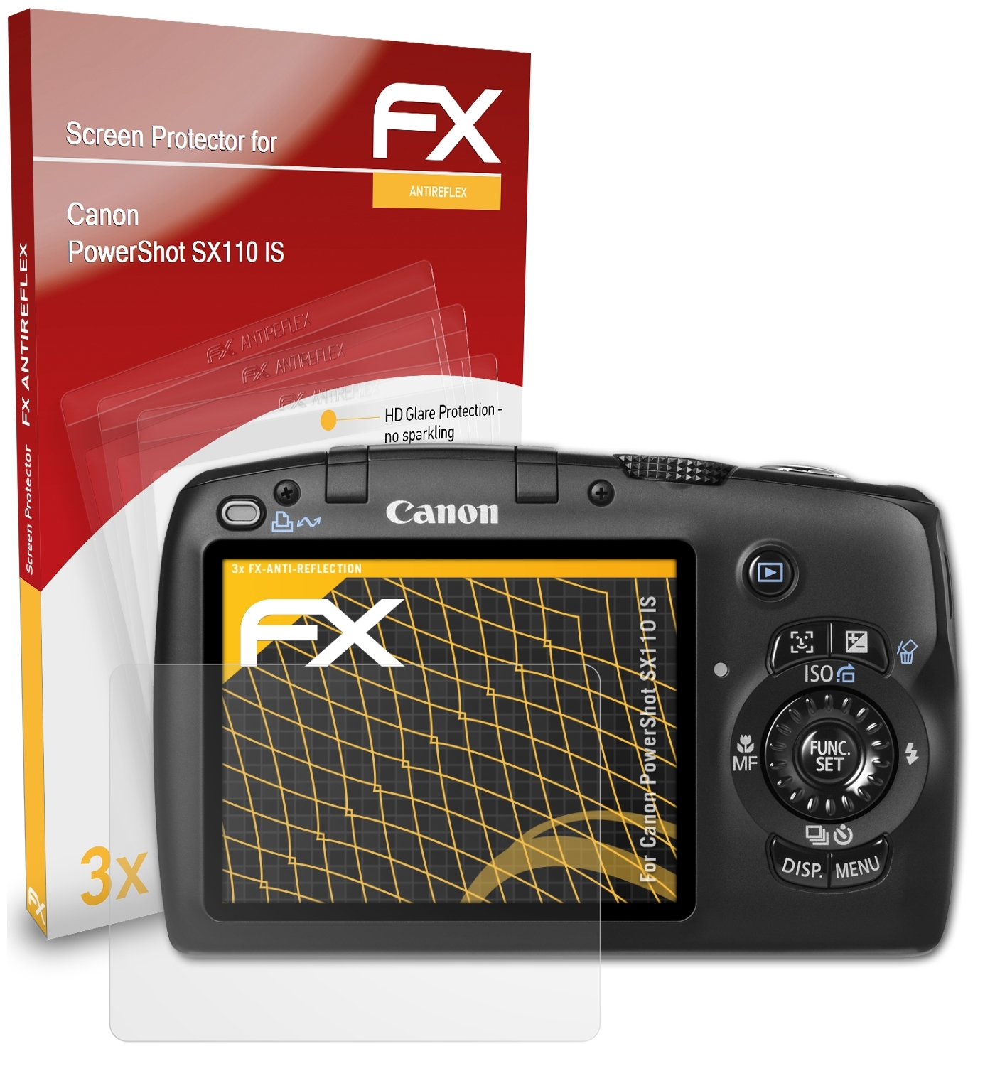 ATFOLIX 3x Canon PowerShot FX-Antireflex SX110 IS) Displayschutz(für