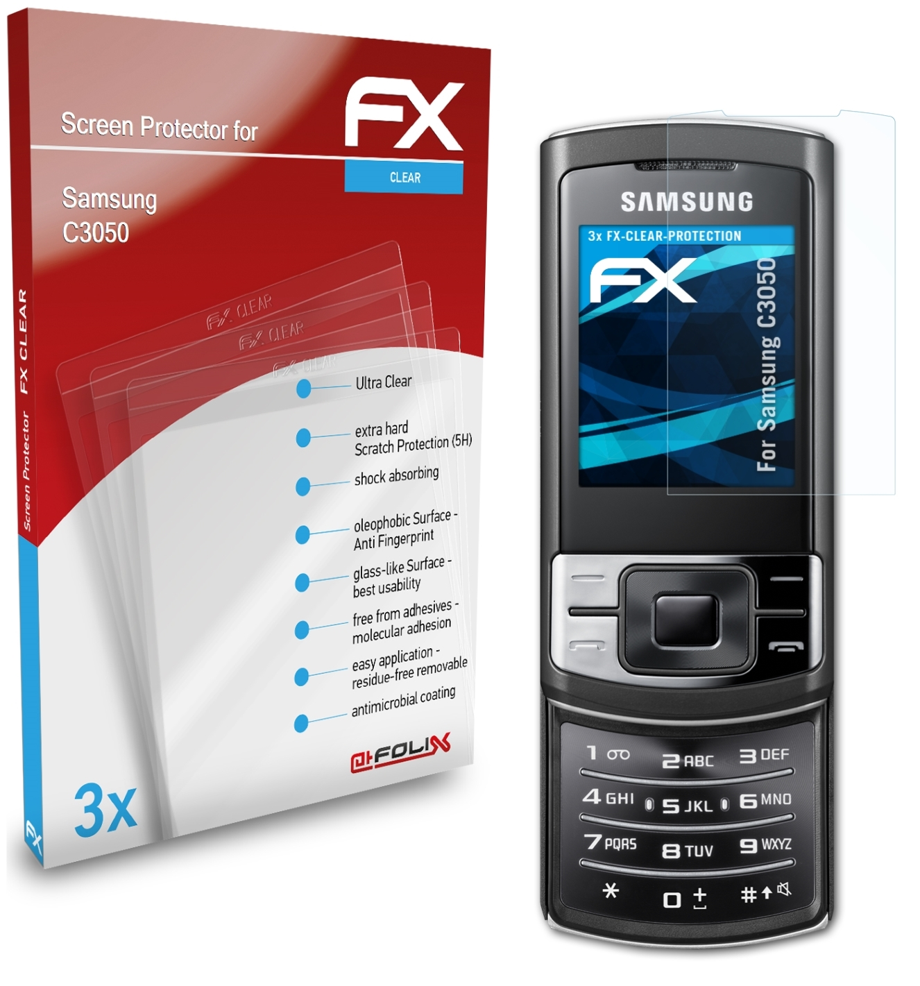 ATFOLIX 3x FX-Clear Displayschutz(für Samsung C3050)