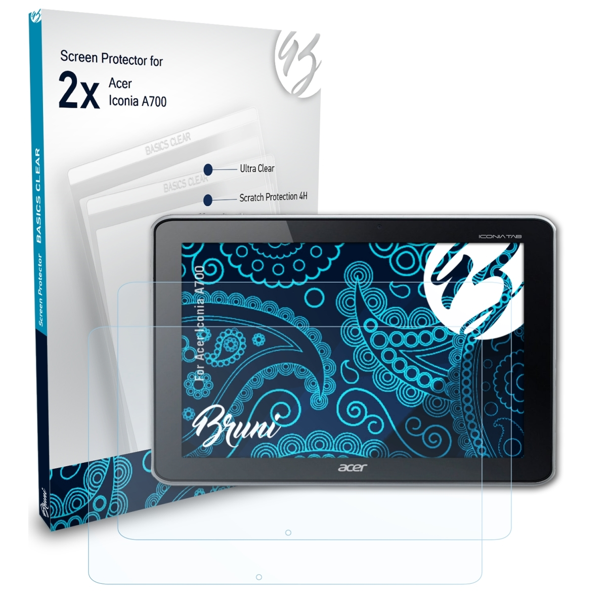 BRUNI 2x Basics-Clear Schutzfolie(für Acer Iconia A700)