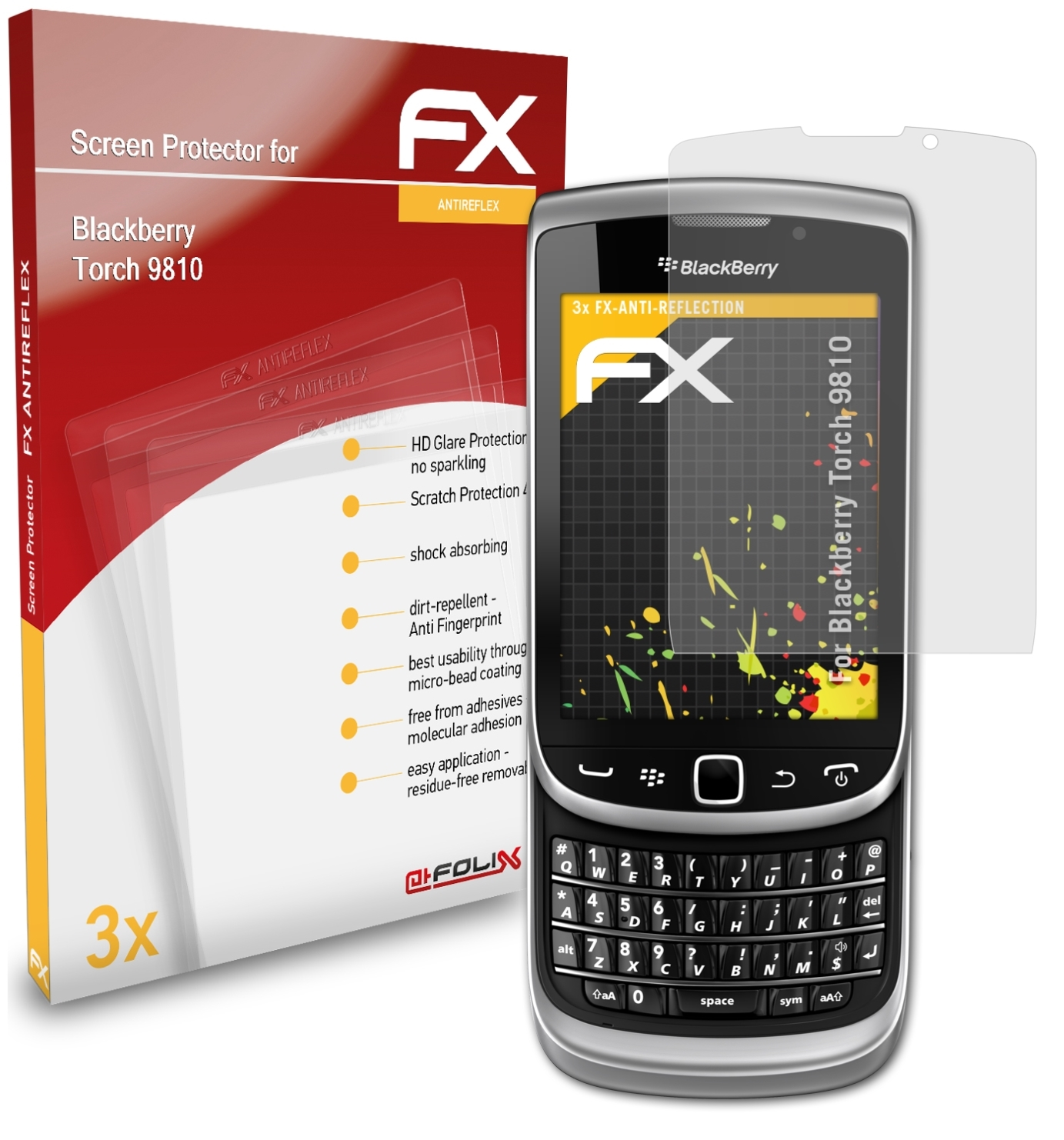 3x ATFOLIX 9810) Torch Displayschutz(für FX-Antireflex Blackberry