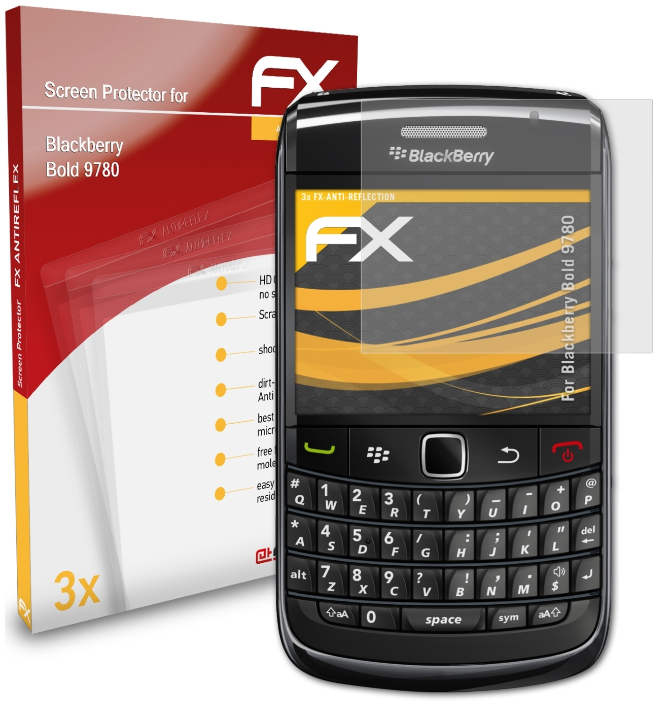 ATFOLIX 3x FX-Antireflex Displayschutz(für Bold 9780) Blackberry