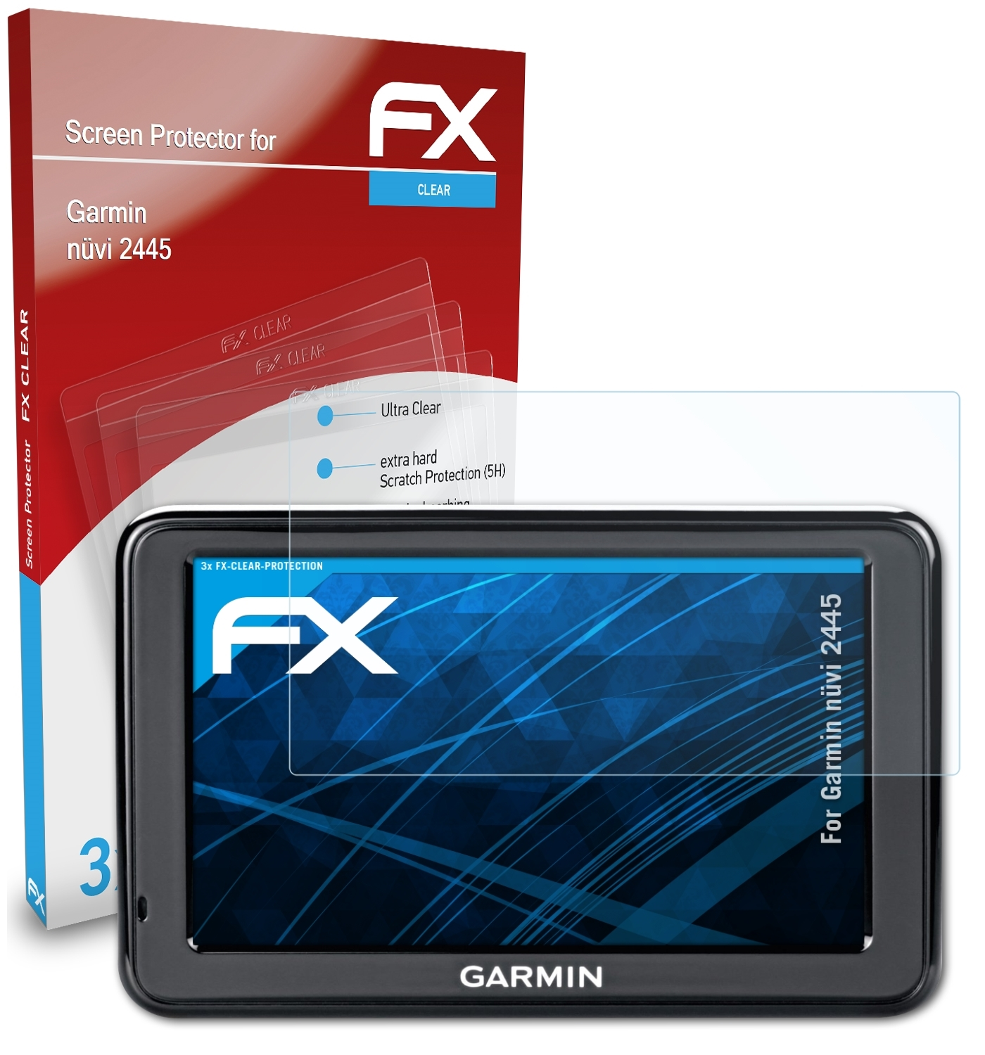 ATFOLIX 3x FX-Clear Displayschutz(für Garmin 2445) nüvi