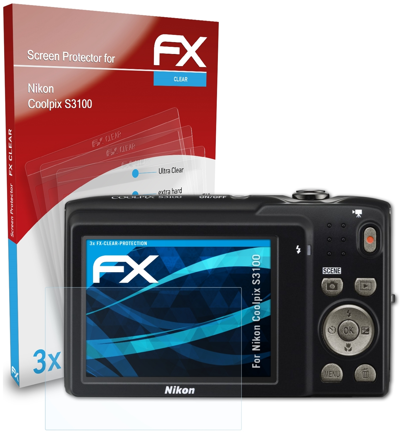 FX-Clear 3x Nikon ATFOLIX S3100) Coolpix Displayschutz(für