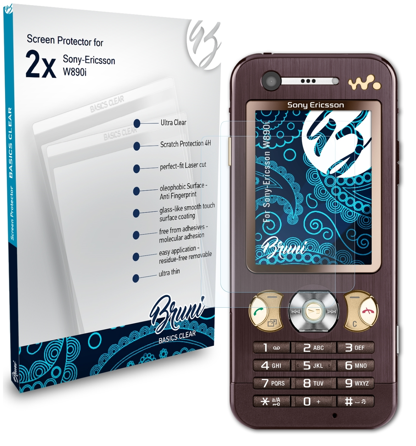 BRUNI 2x Basics-Clear Schutzfolie(für Sony-Ericsson W890i)