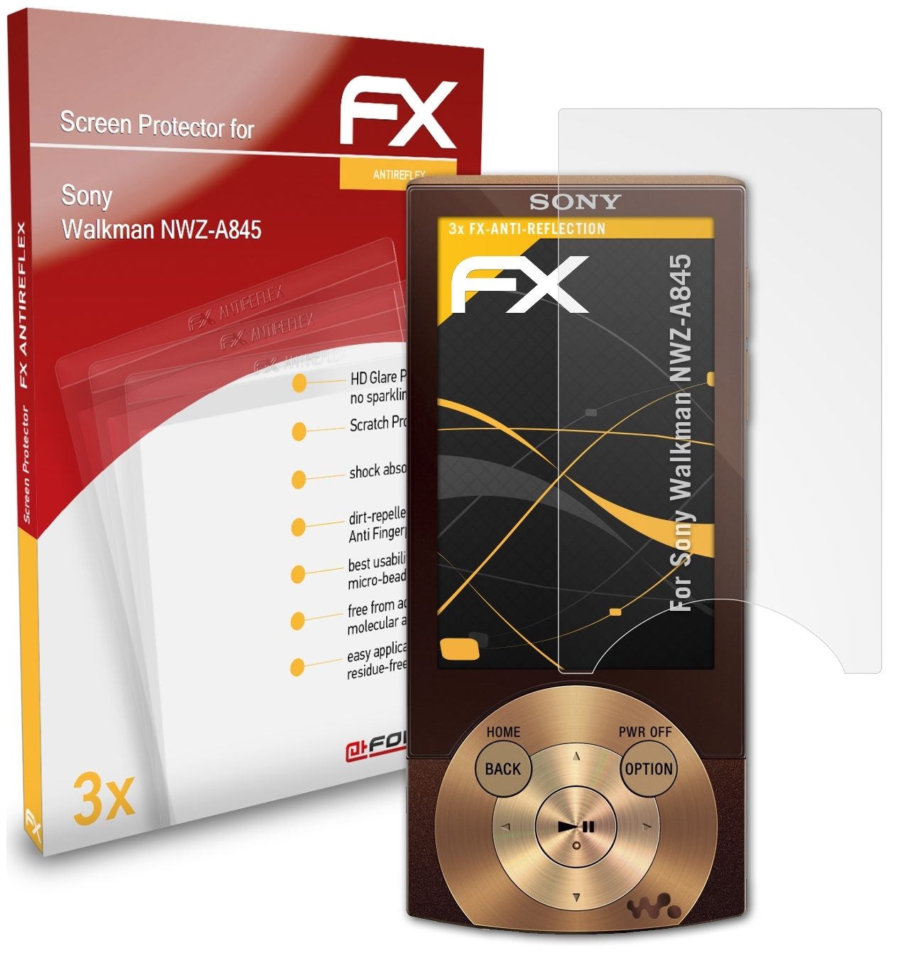 ATFOLIX 3x FX-Antireflex Sony Walkman NWZ-A845) Displayschutz(für