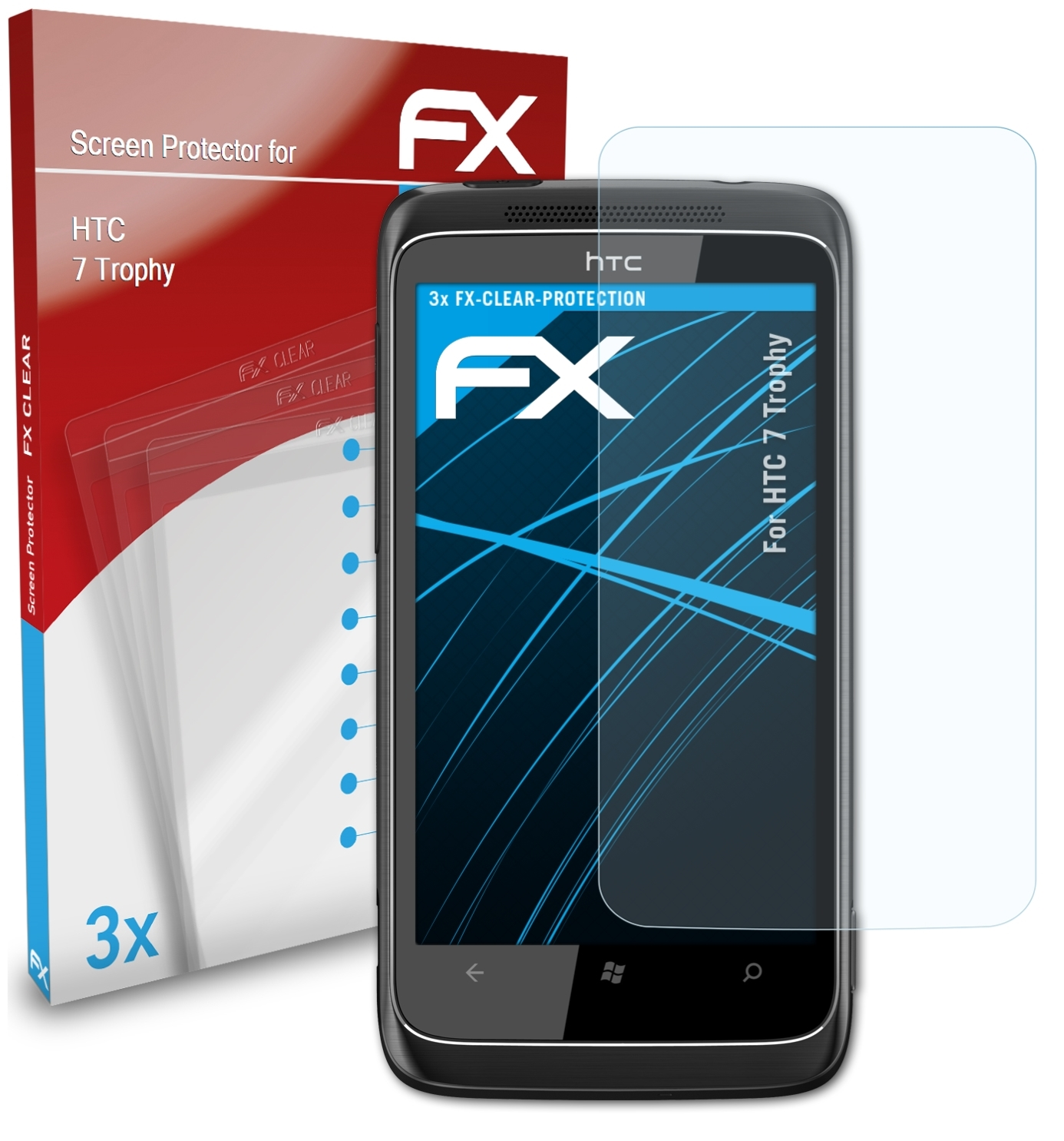 HTC Trophy) Displayschutz(für ATFOLIX FX-Clear 3x 7