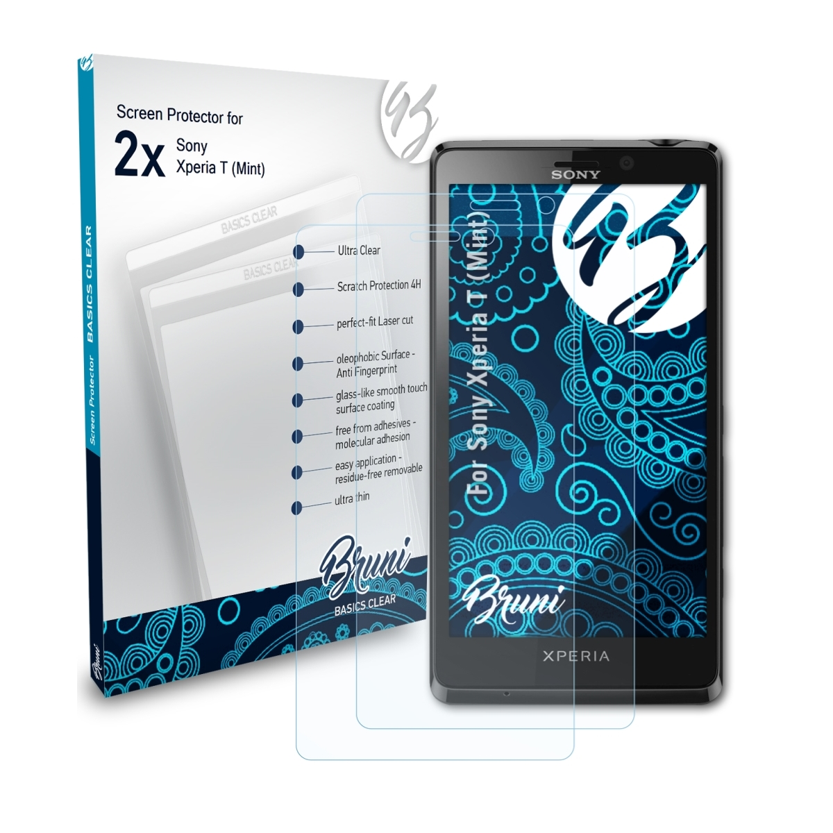 2x Schutzfolie(für BRUNI Sony Xperia Basics-Clear (Mint)) T
