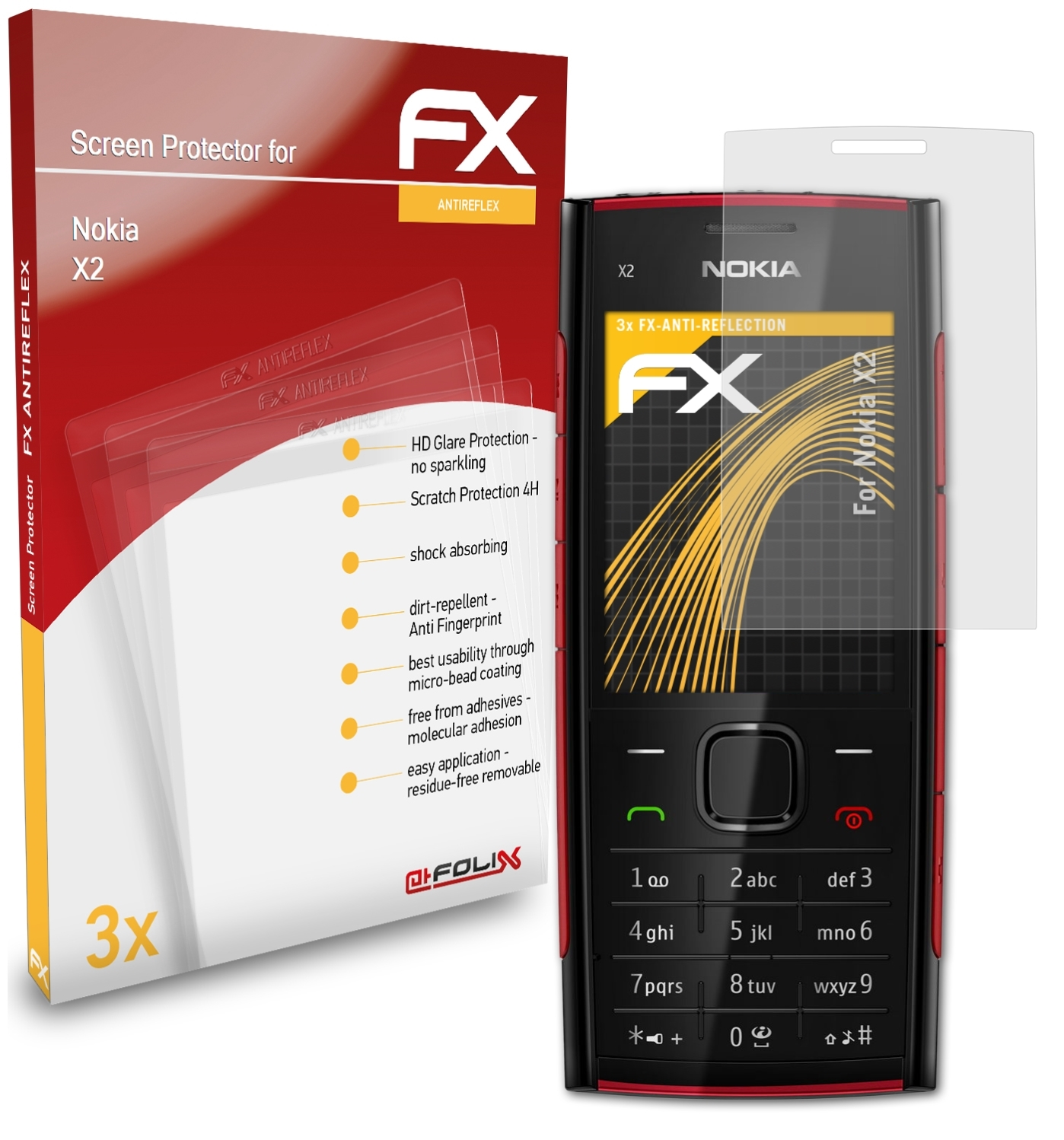 X2) Displayschutz(für FX-Antireflex ATFOLIX Nokia 3x