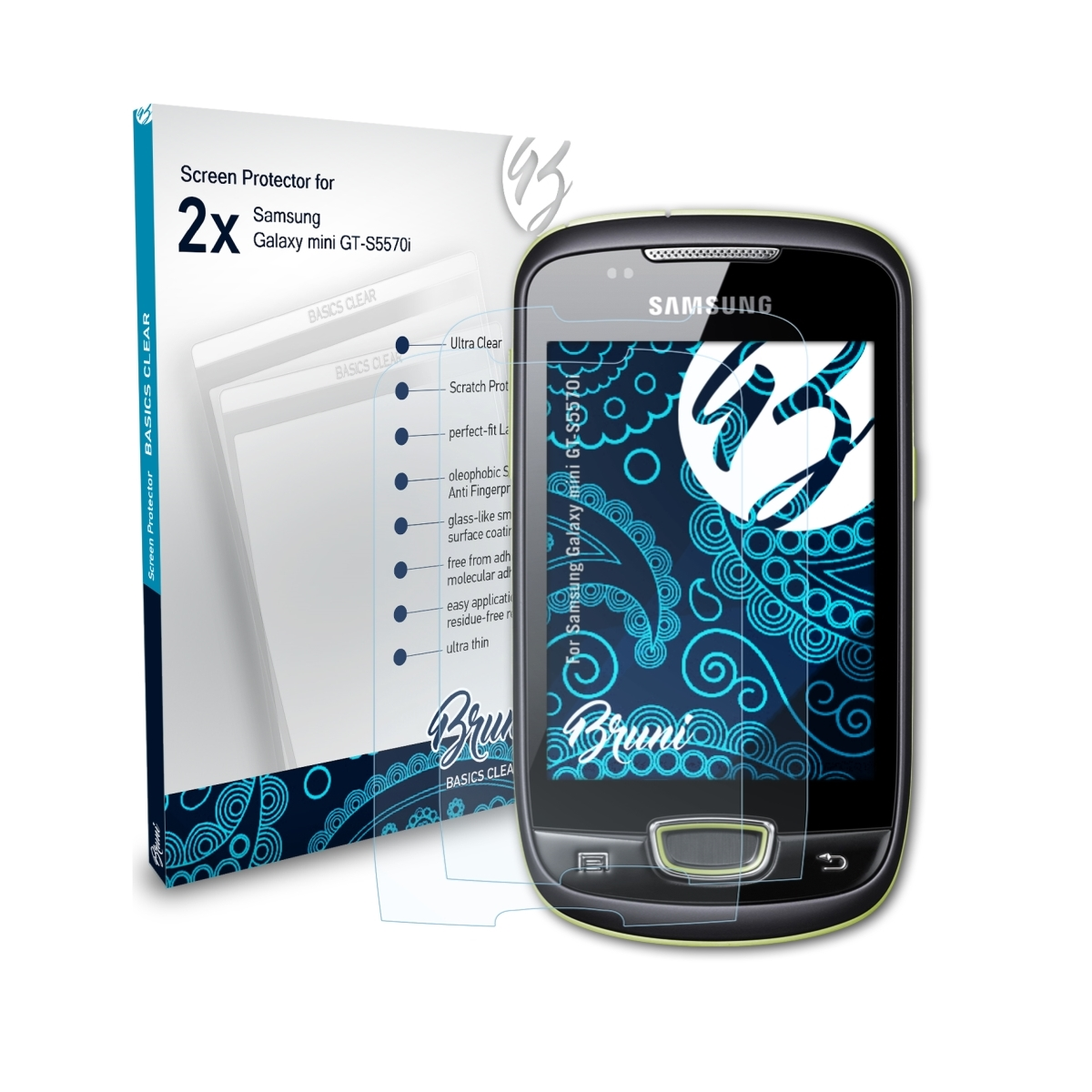 BRUNI 2x Basics-Clear Schutzfolie(für Samsung (GT-S5570i)) mini Galaxy