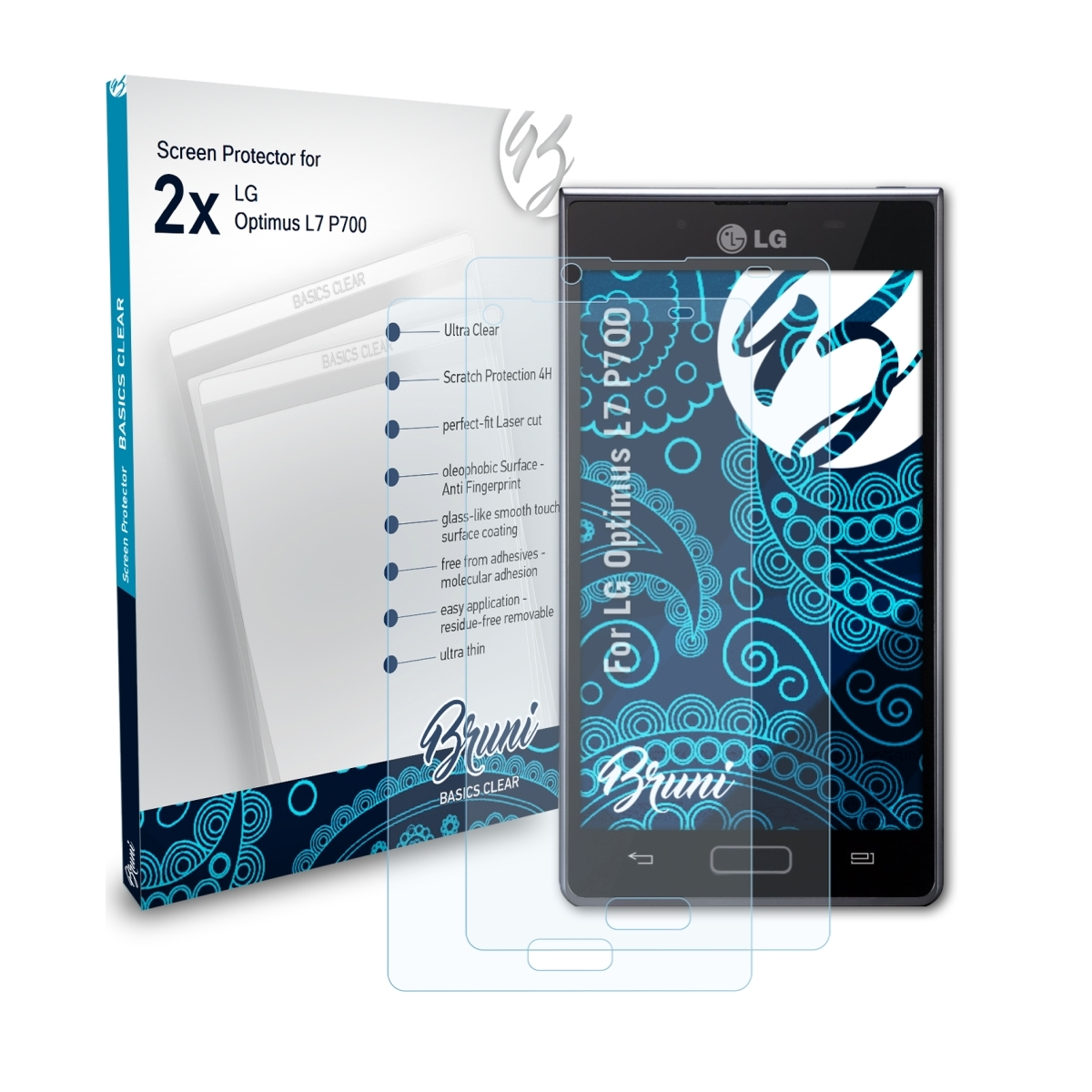 BRUNI 2x Basics-Clear Schutzfolie(für (P700)) LG Optimus L7
