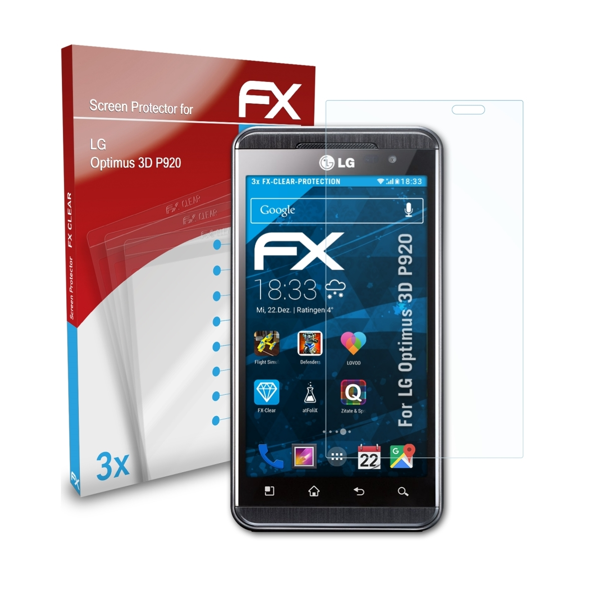 ATFOLIX 3x FX-Clear LG 3D Displayschutz(für Optimus (P920))