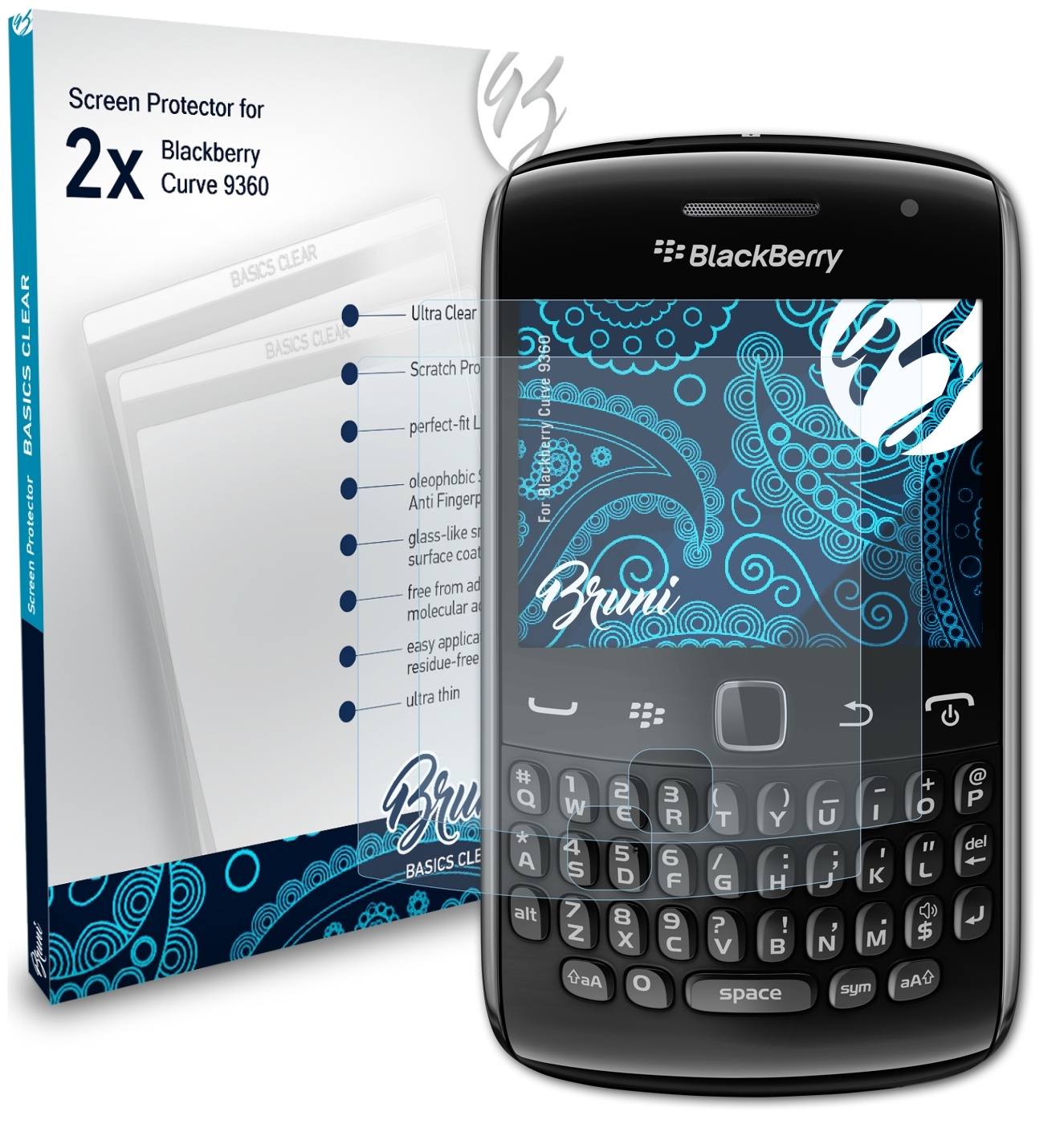 Blackberry 2x Basics-Clear BRUNI Curve Schutzfolie(für 9360)