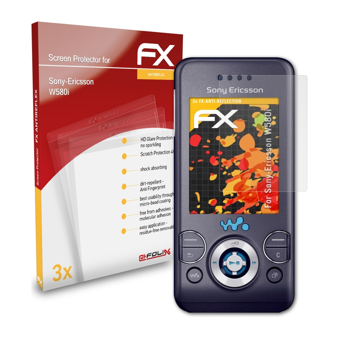 Displayschutz(für ATFOLIX FX-Antireflex W580i) Sony-Ericsson 3x