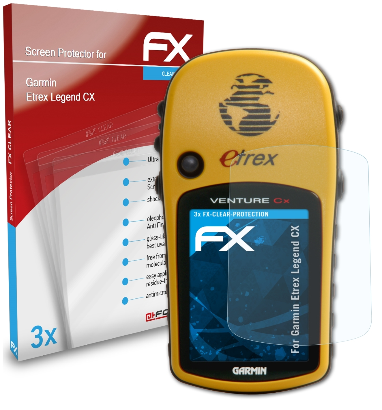 ATFOLIX 3x FX-Clear Displayschutz(für Legend Etrex Garmin CX)