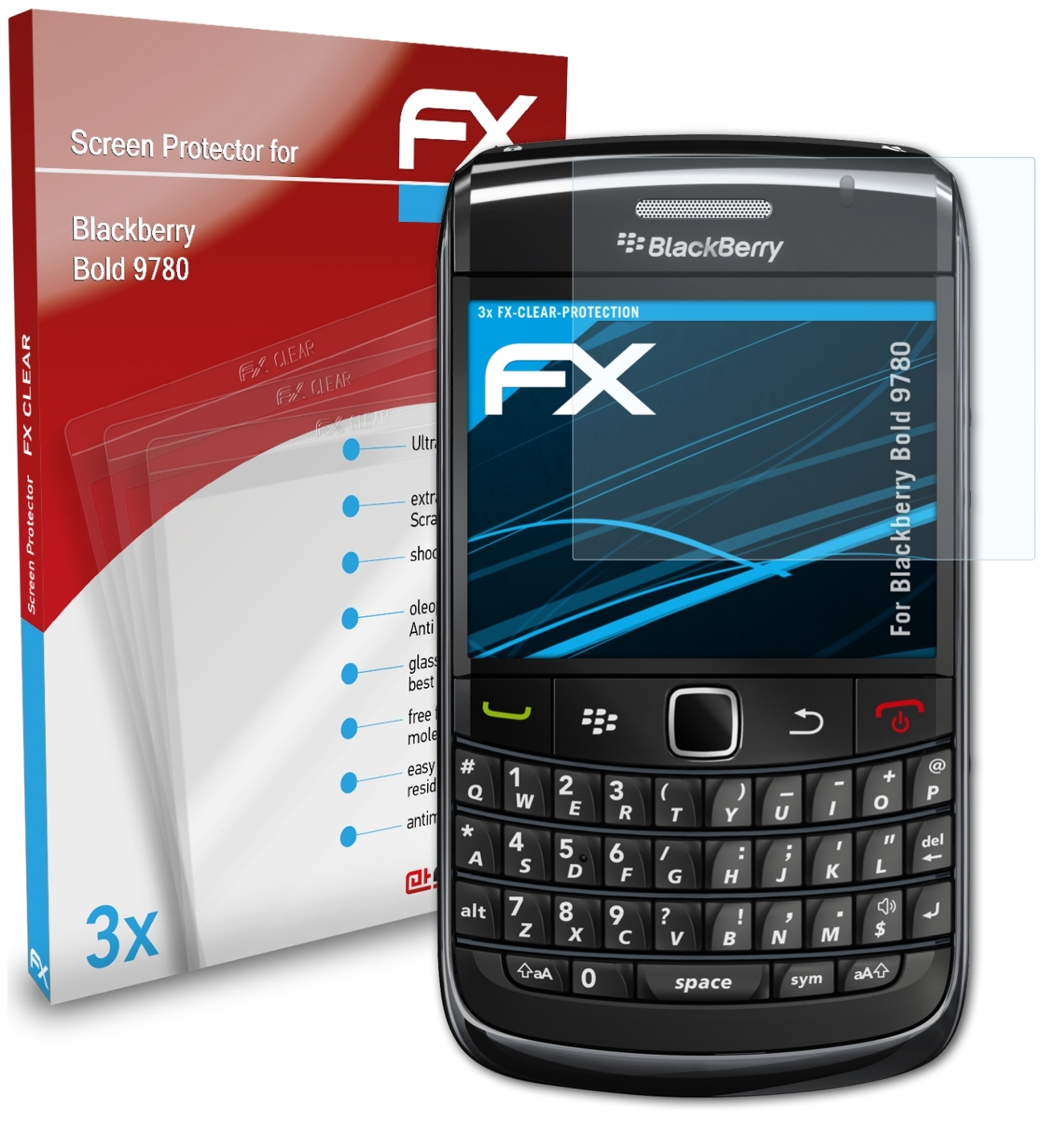 9780) Blackberry ATFOLIX 3x FX-Clear Bold Displayschutz(für