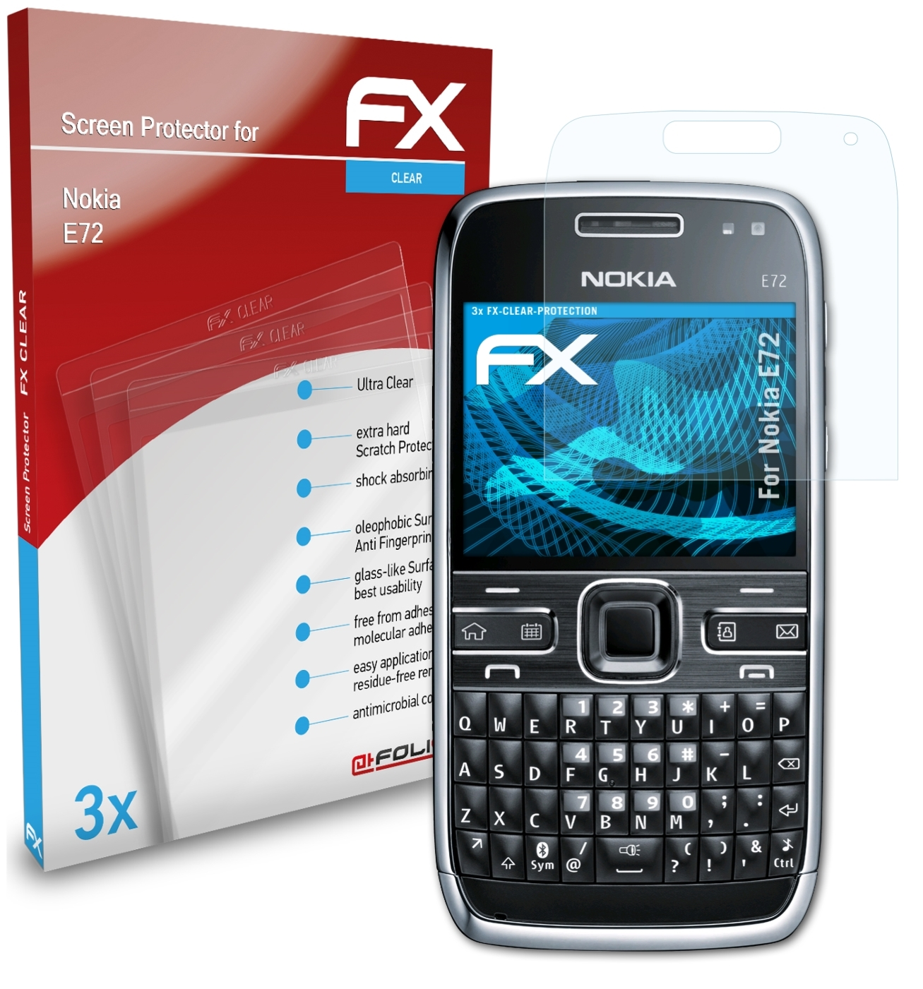 ATFOLIX 3x FX-Clear Displayschutz(für E72) Nokia