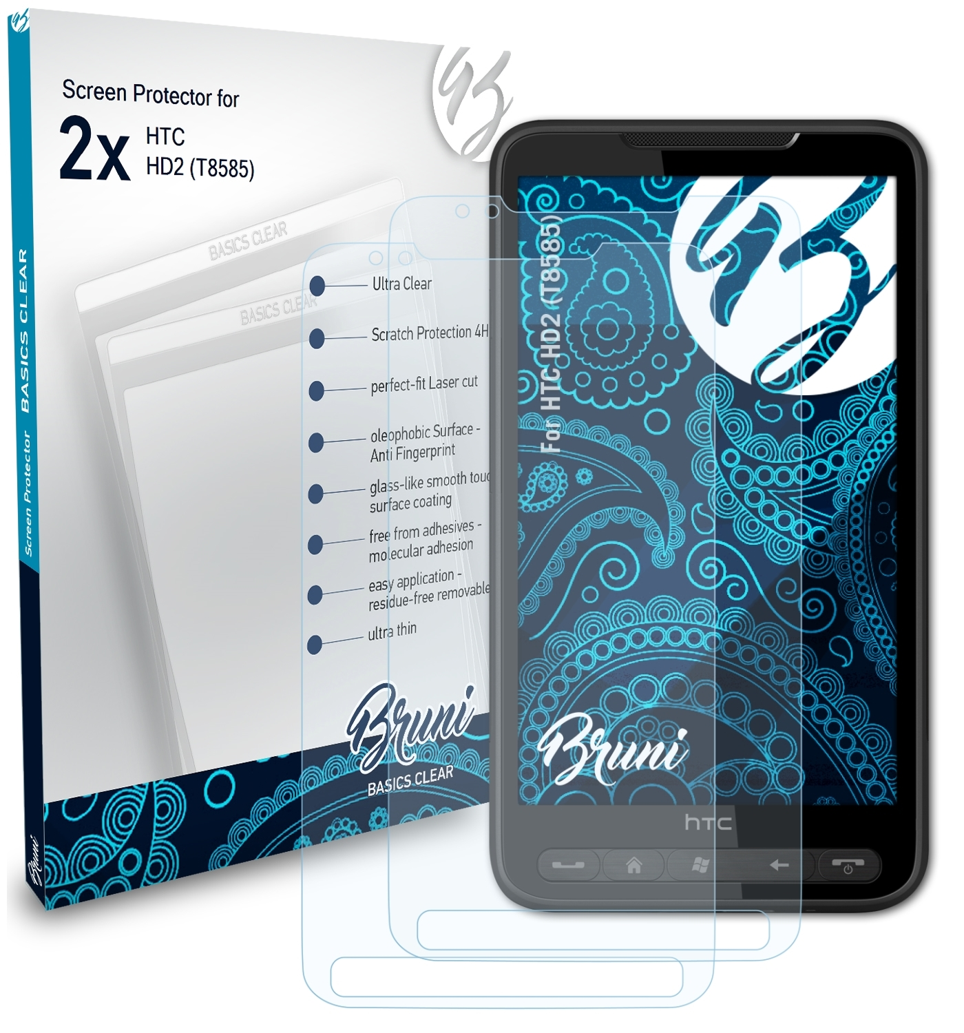 BRUNI Schutzfolie(für HD2 HTC 2x (T8585)) Basics-Clear