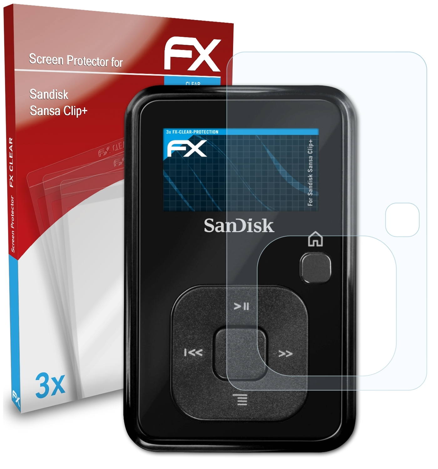 ATFOLIX 3x Displayschutz(für Clip+) Sansa FX-Clear Sandisk
