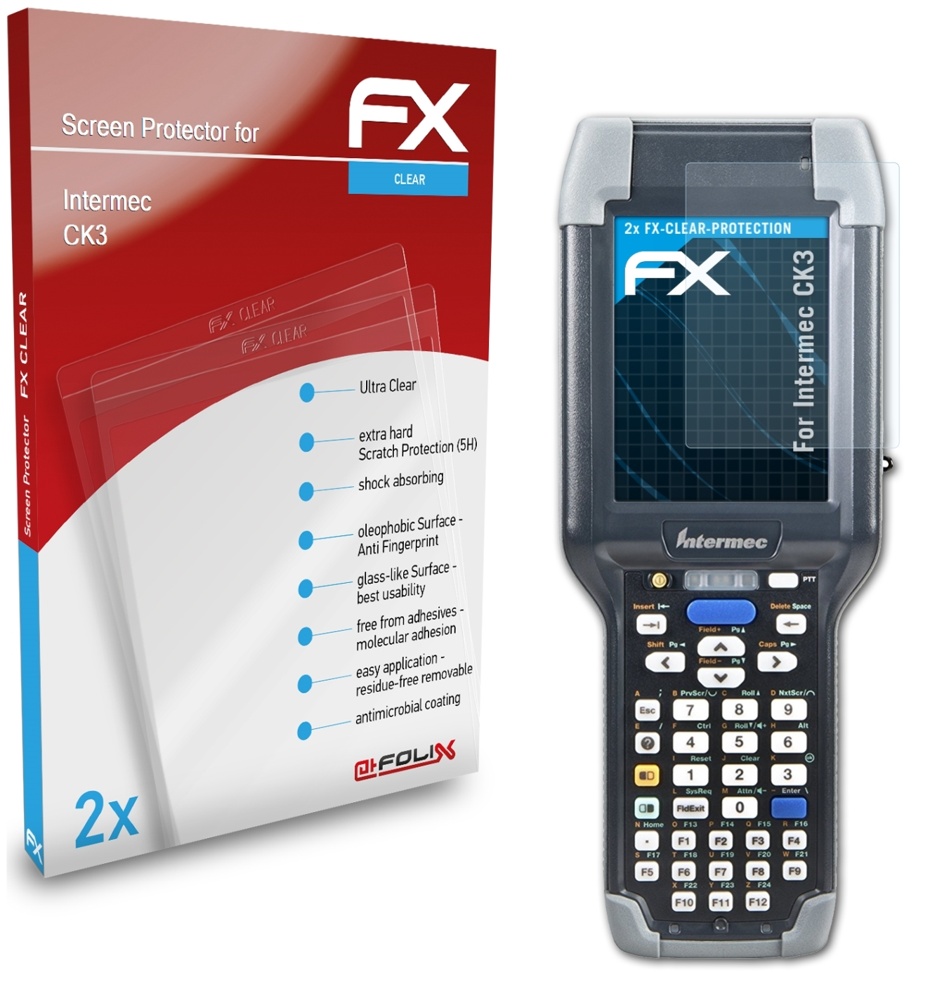 ATFOLIX Intermec FX-Clear CK3) Displayschutz(für 2x