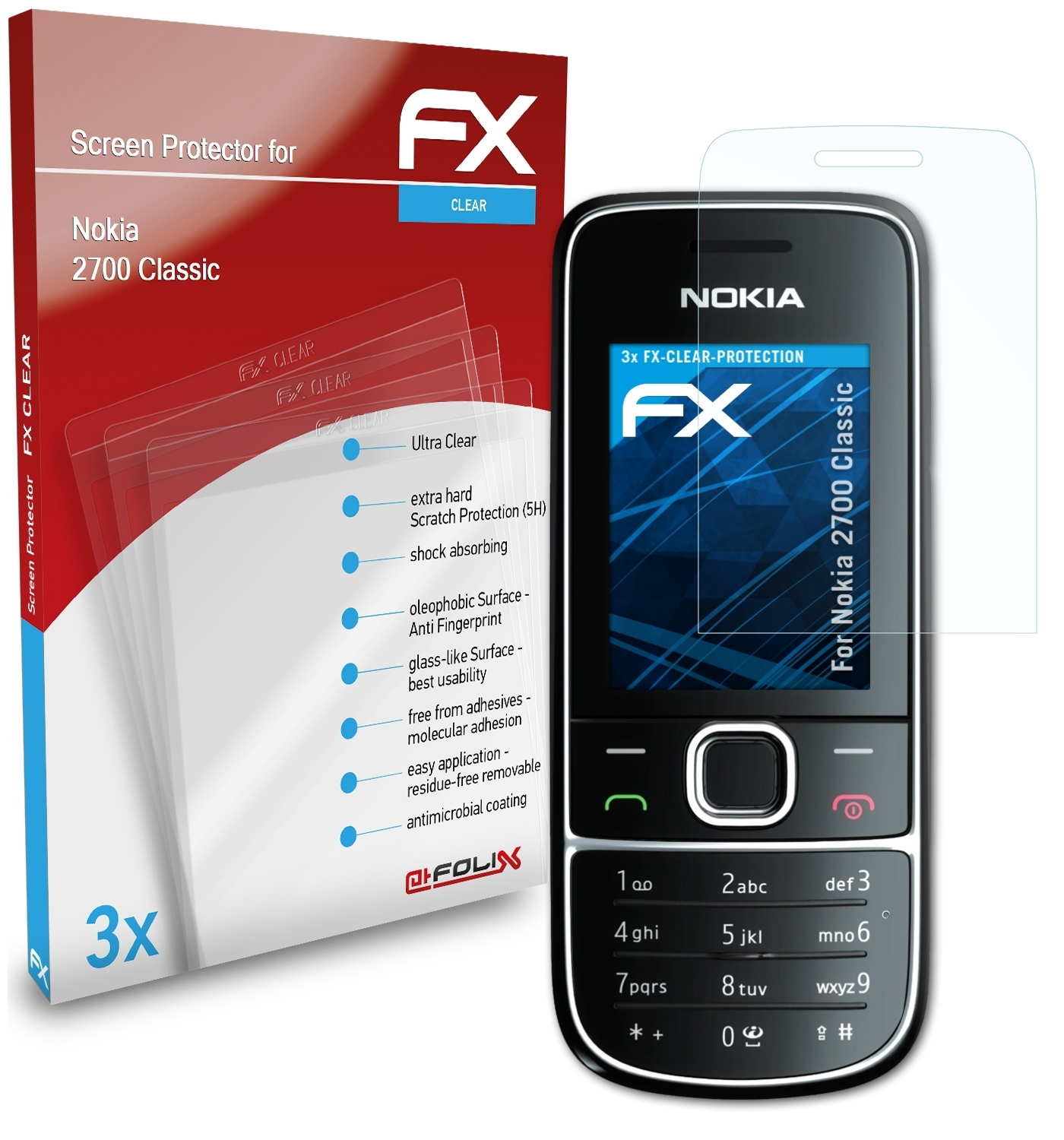 ATFOLIX FX-Clear Classic) Displayschutz(für 3x Nokia 2700