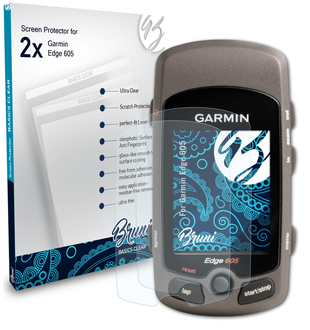 Garmin Basics-Clear 605) BRUNI Edge Schutzfolie(für 2x