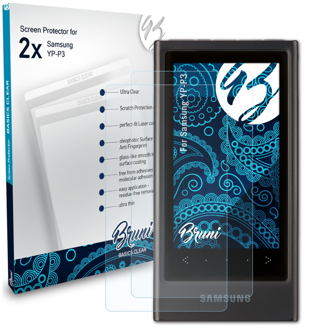 2x Basics-Clear Samsung BRUNI Schutzfolie(für YP-P3)