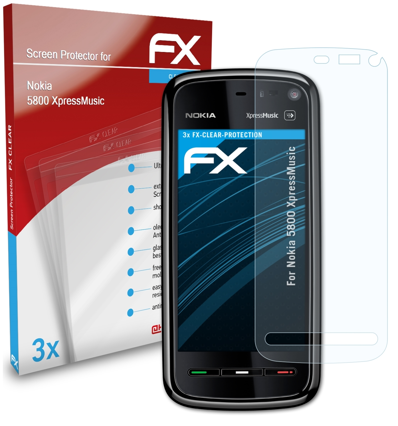 ATFOLIX 3x FX-Clear Nokia XpressMusic) 5800 Displayschutz(für