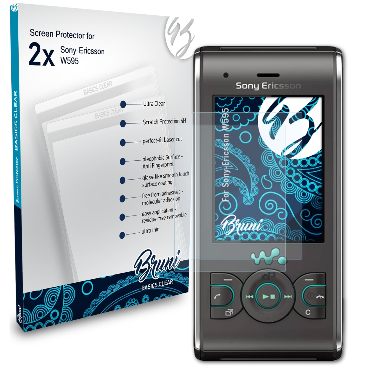 BRUNI 2x Schutzfolie(für Sony-Ericsson W595) Basics-Clear