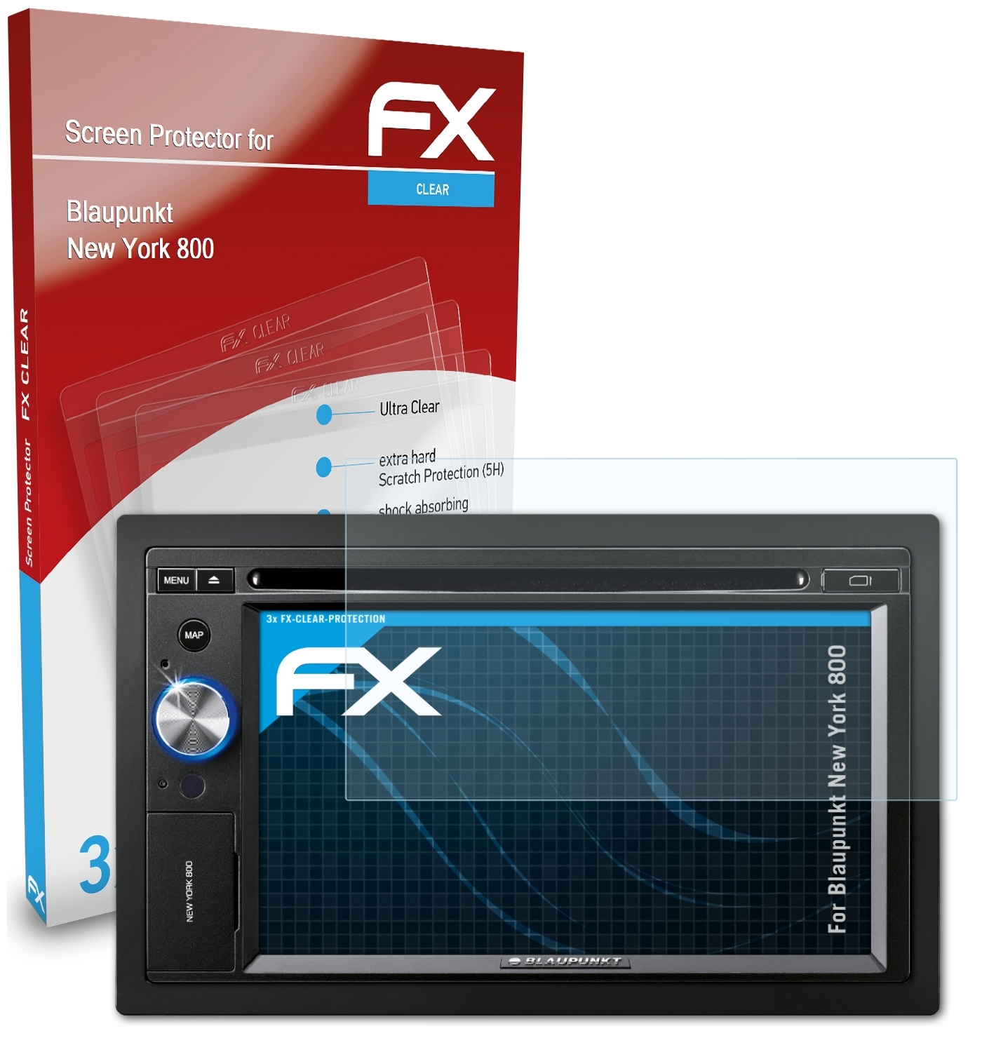 ATFOLIX 3x Displayschutz(für Blaupunkt FX-Clear 800) New York