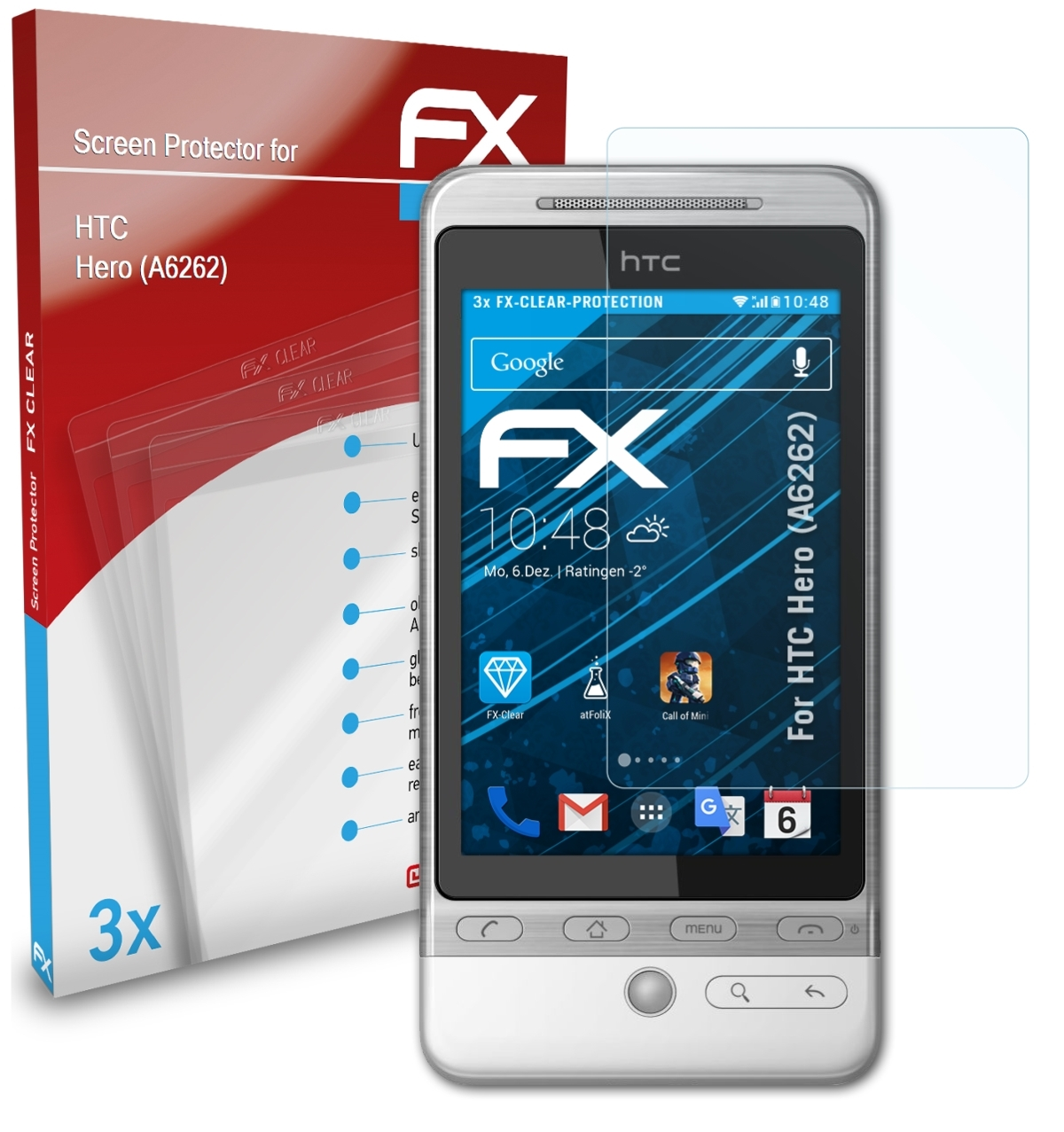 ATFOLIX (A6262)) HTC FX-Clear Displayschutz(für 3x Hero